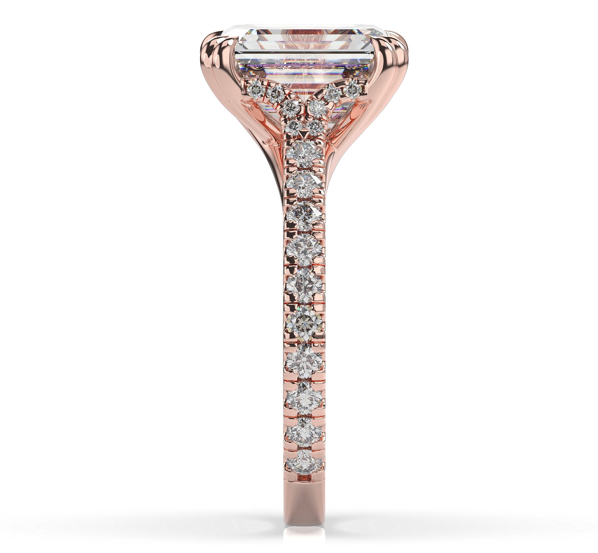 Emerald Rose Gold Pave Moissanite Engagement Ring