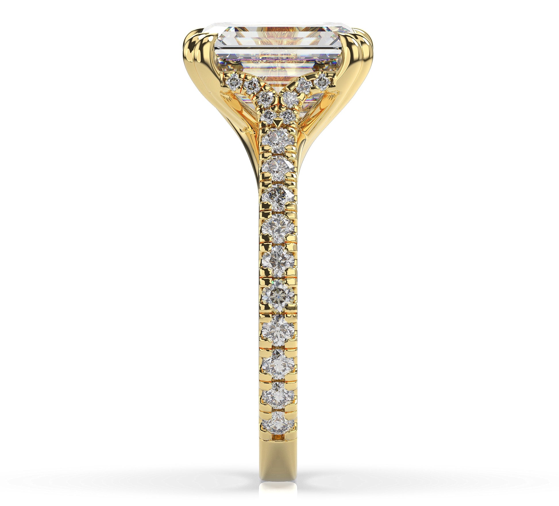 Emerald Yellow Gold Pave Moissanite Engagement Ring