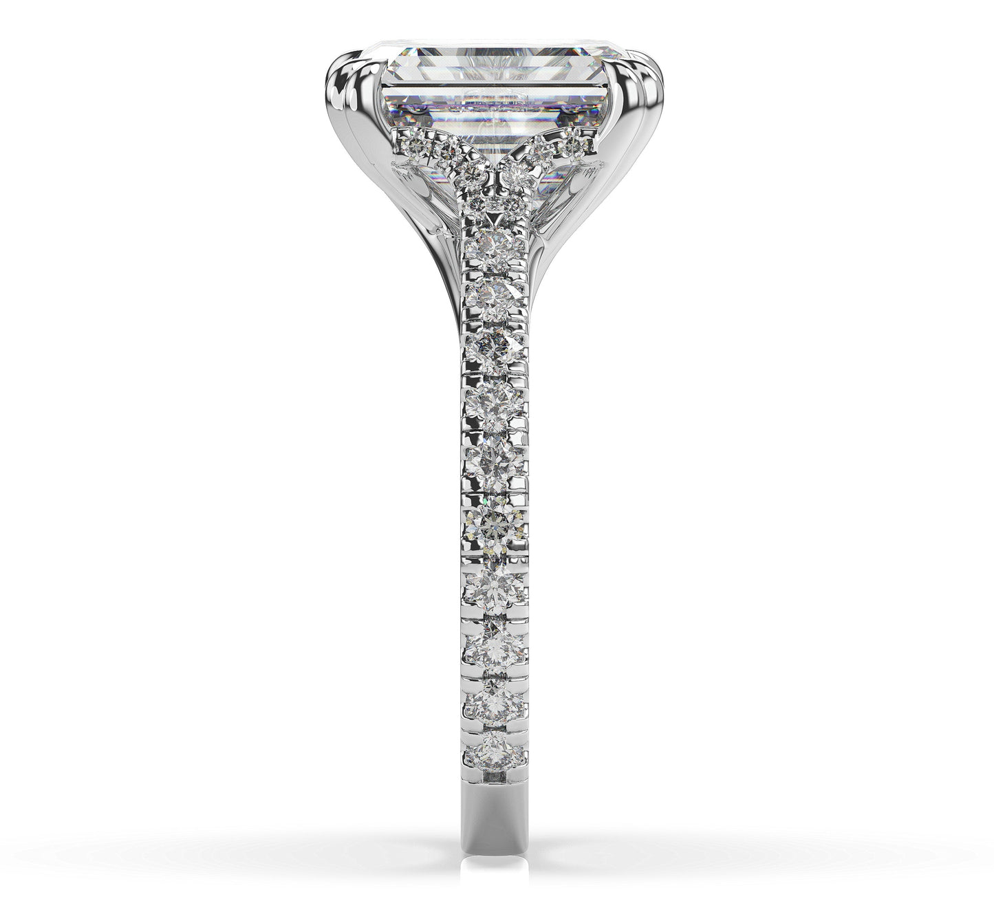 Emerald White Gold Pave Moissanite Engagement Ring