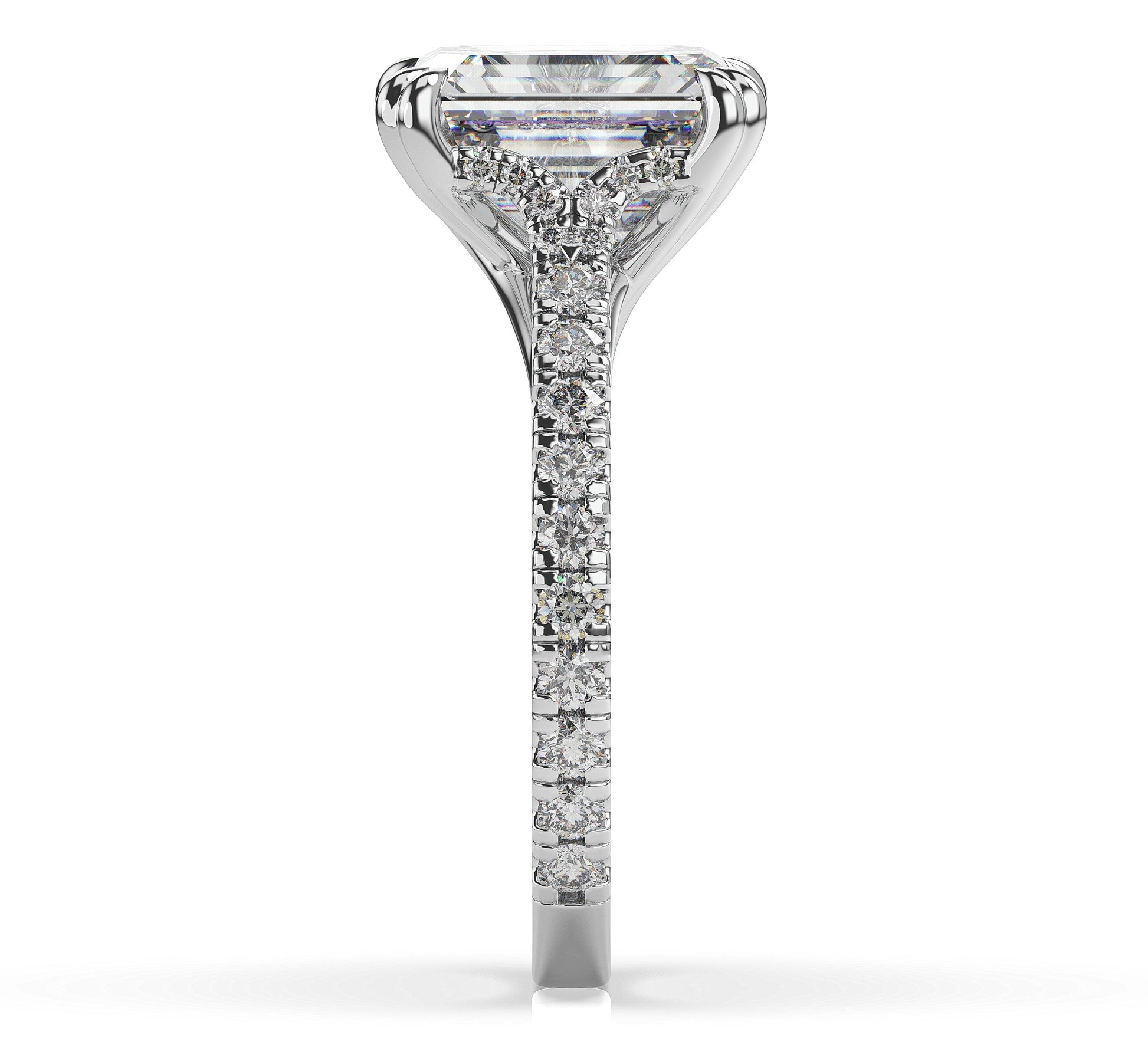 Emerald White Gold Pave Moissanite Engagement Ring