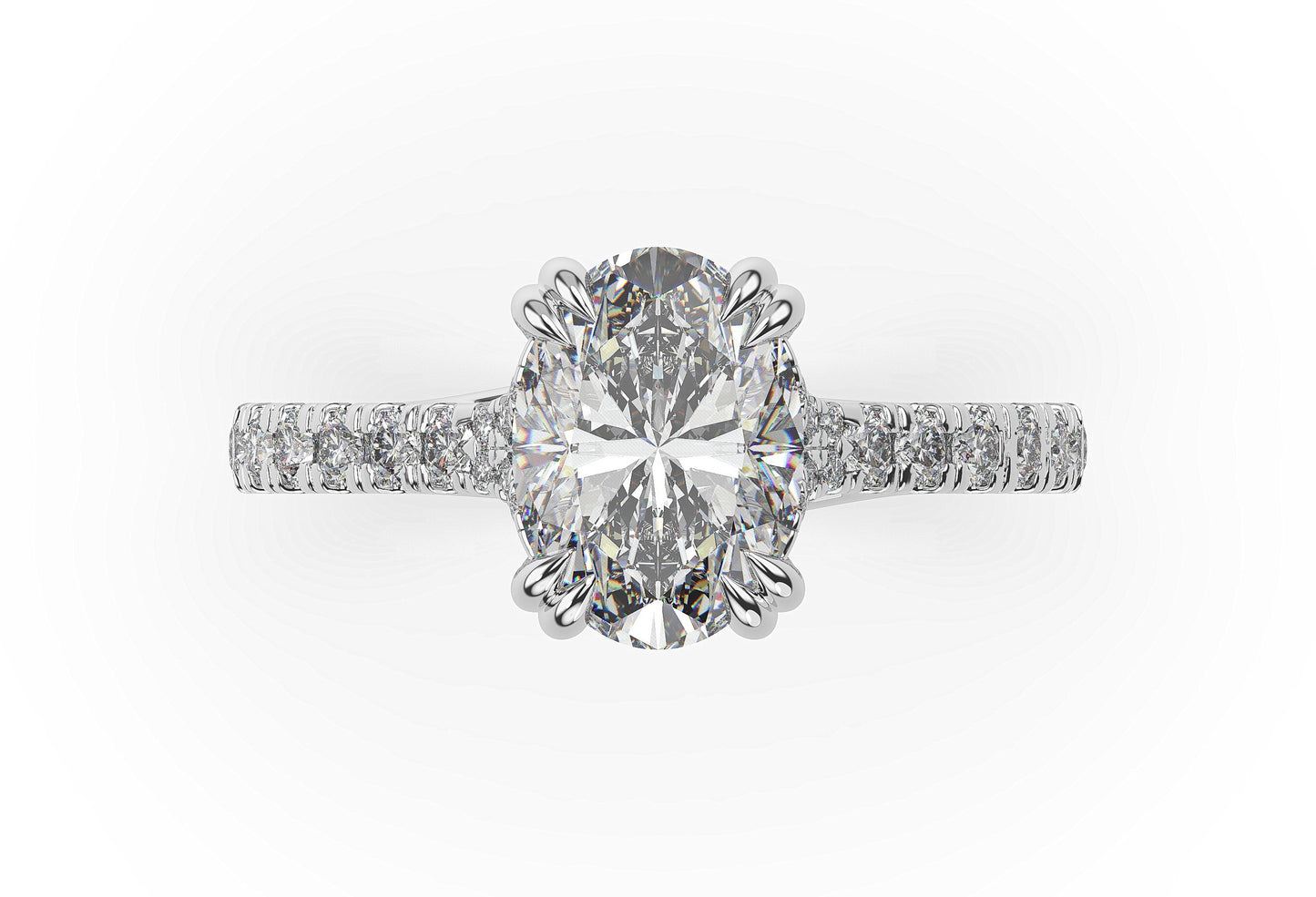 Oval White Gold Pave Moissanite Engagement Ring