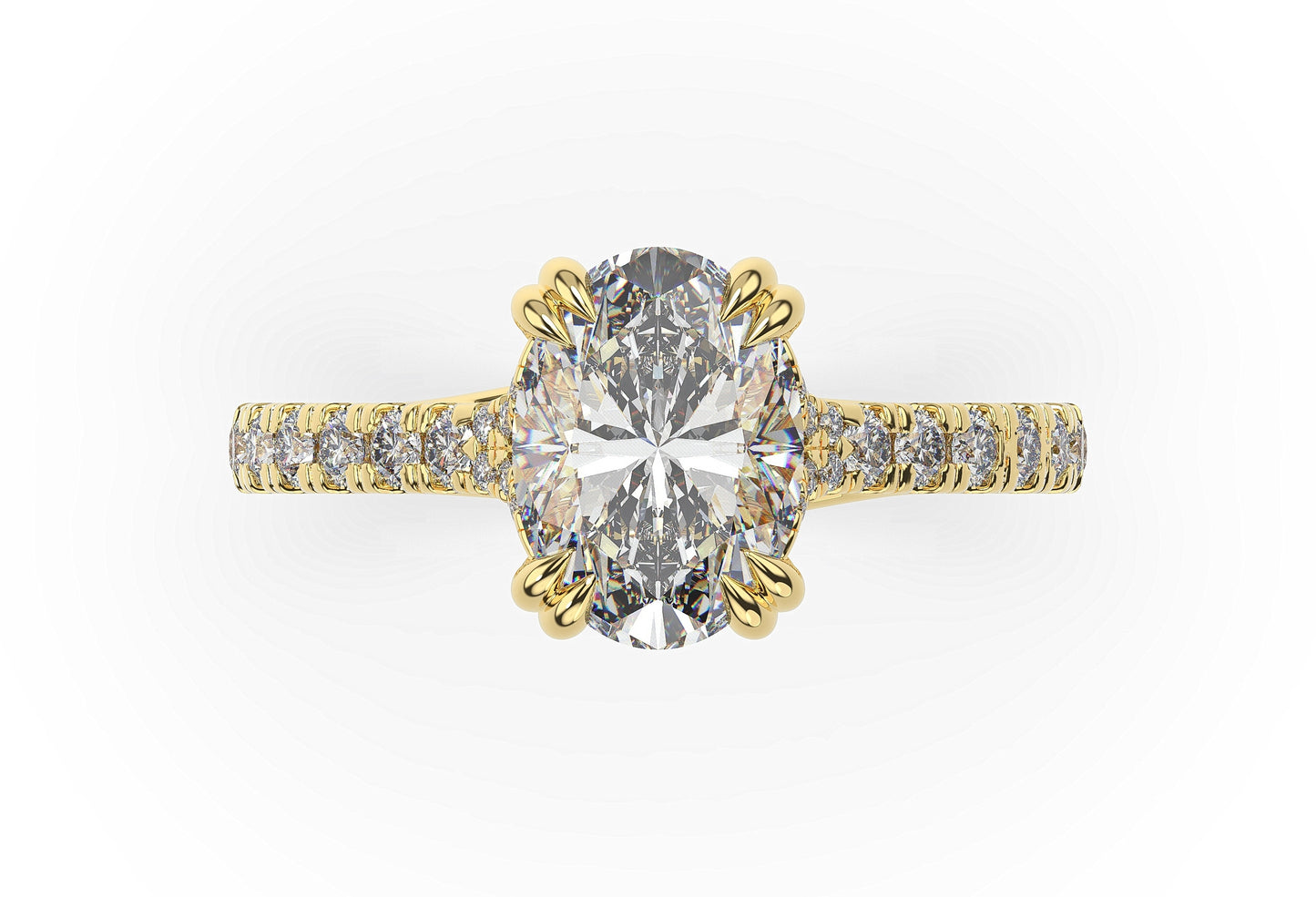Oval Yellow Gold Pave Moissanite Engagement Ring