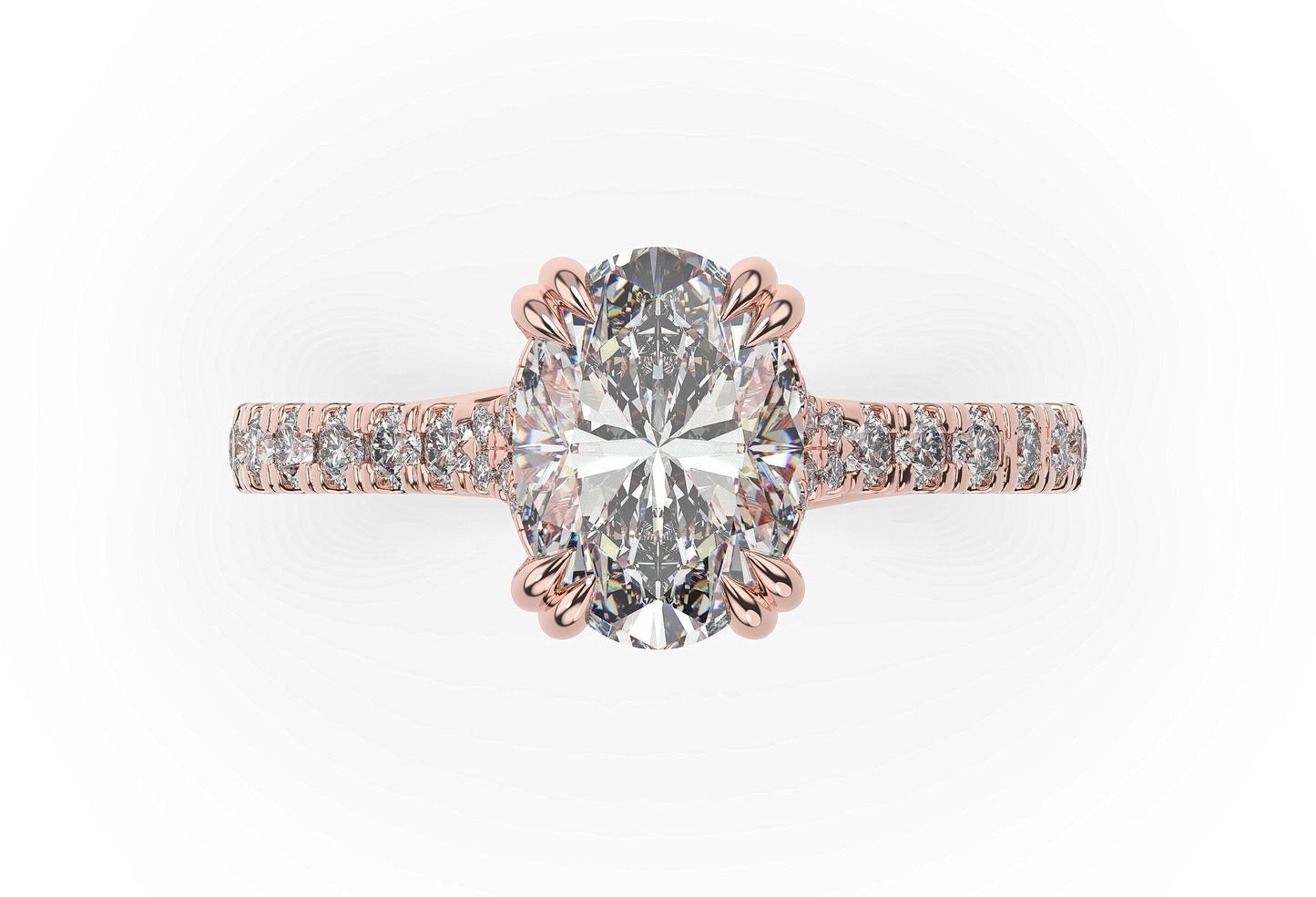 Oval Rose Gold Pave Moissanite Engagement Ring
