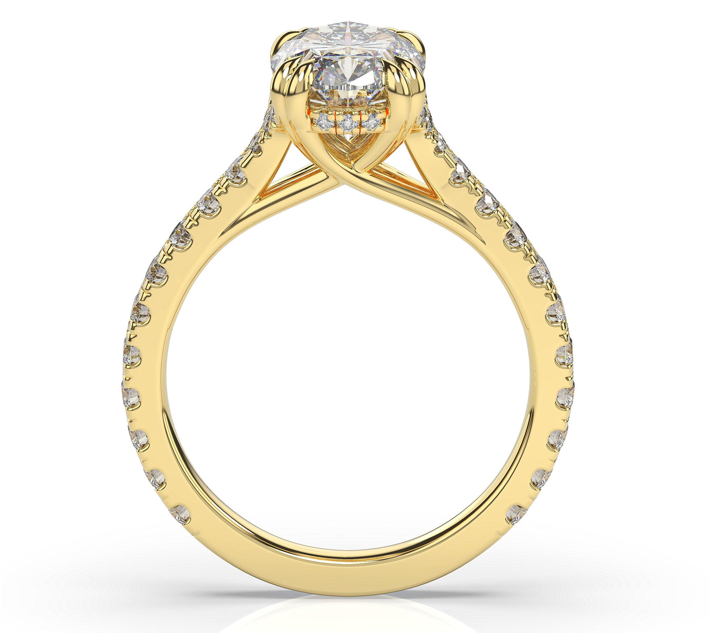 Oval Yellow Gold Pave Moissanite Engagement Ring