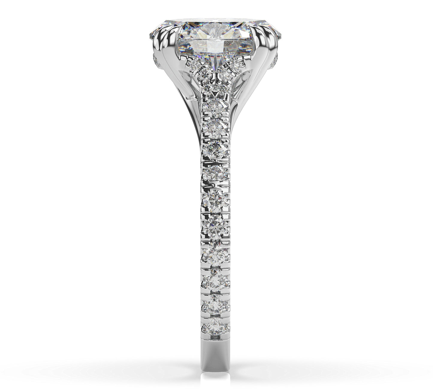 Oval White Gold Pave Moissanite Engagement Ring