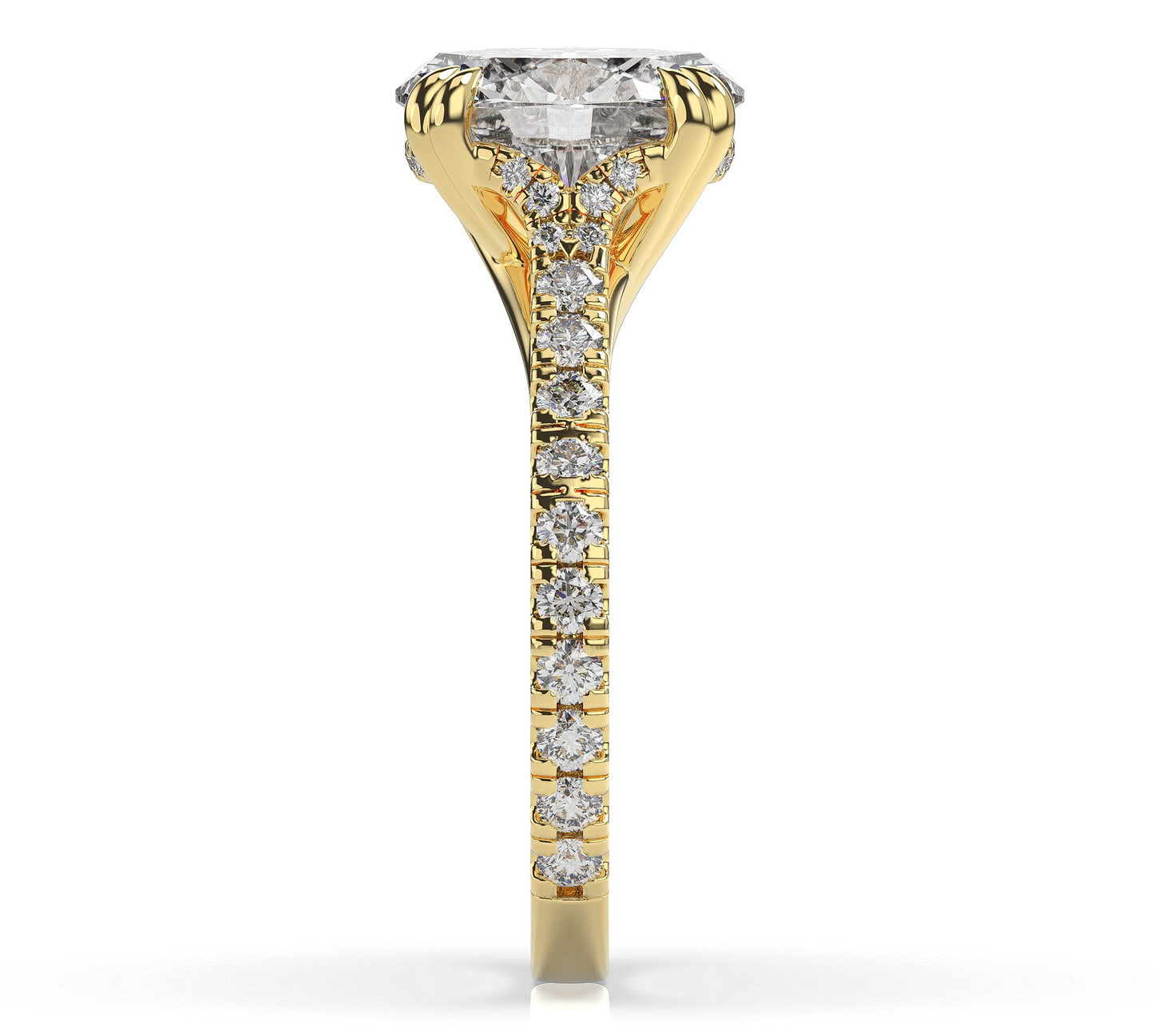Oval Yellow Gold Pave Moissanite Engagement Ring