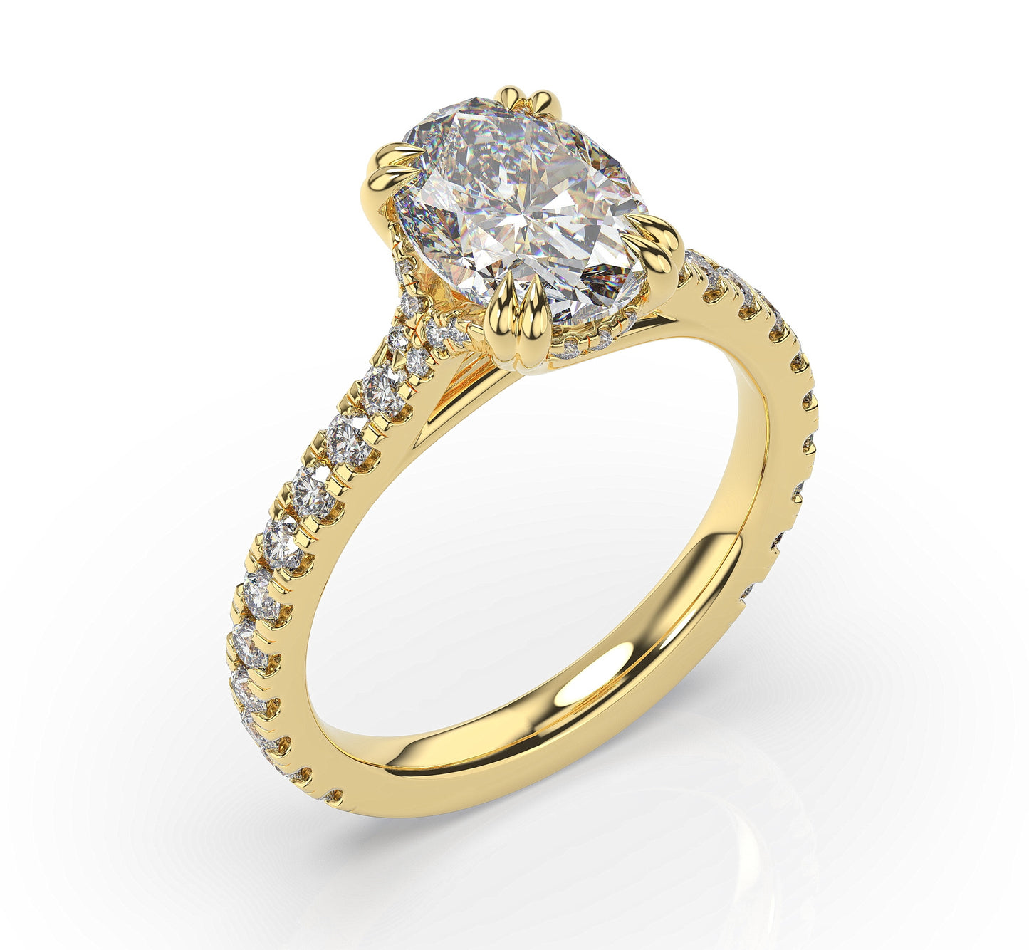 Oval Yellow Gold Pave Moissanite Engagement Ring