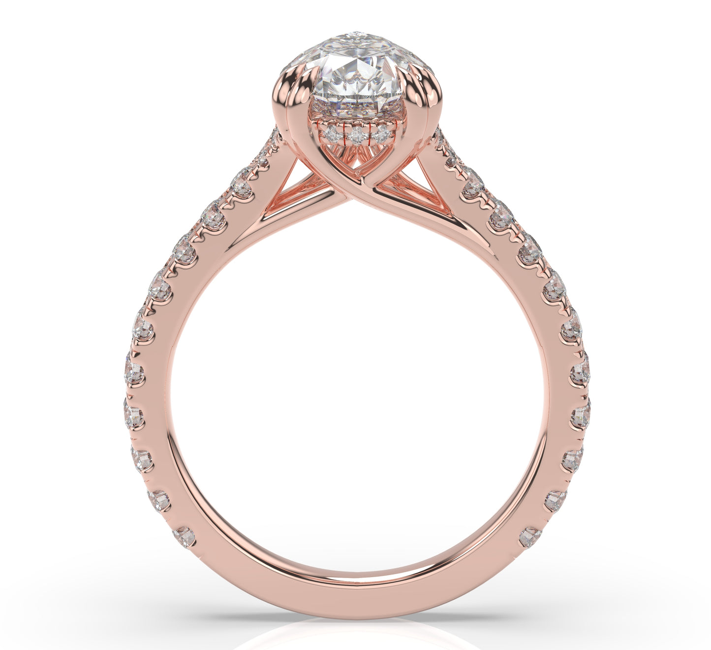 Pear Rose Gold Pave Moissanite Engagement Ring