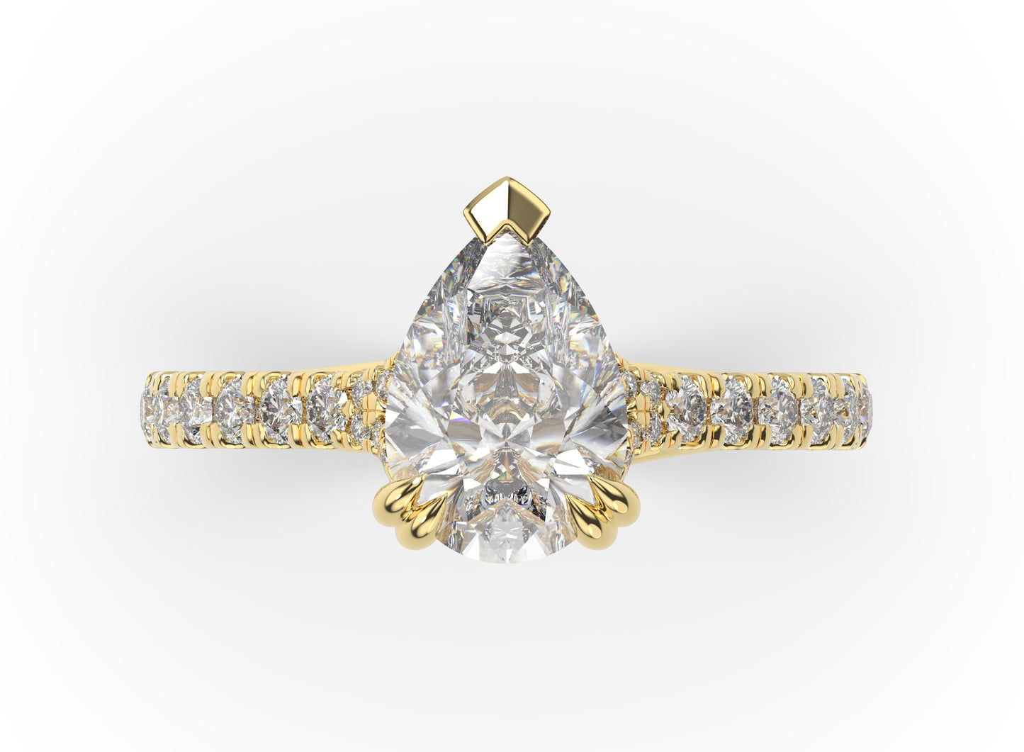 Pear Yellow Gold Pave Moissanite Engagement Ring
