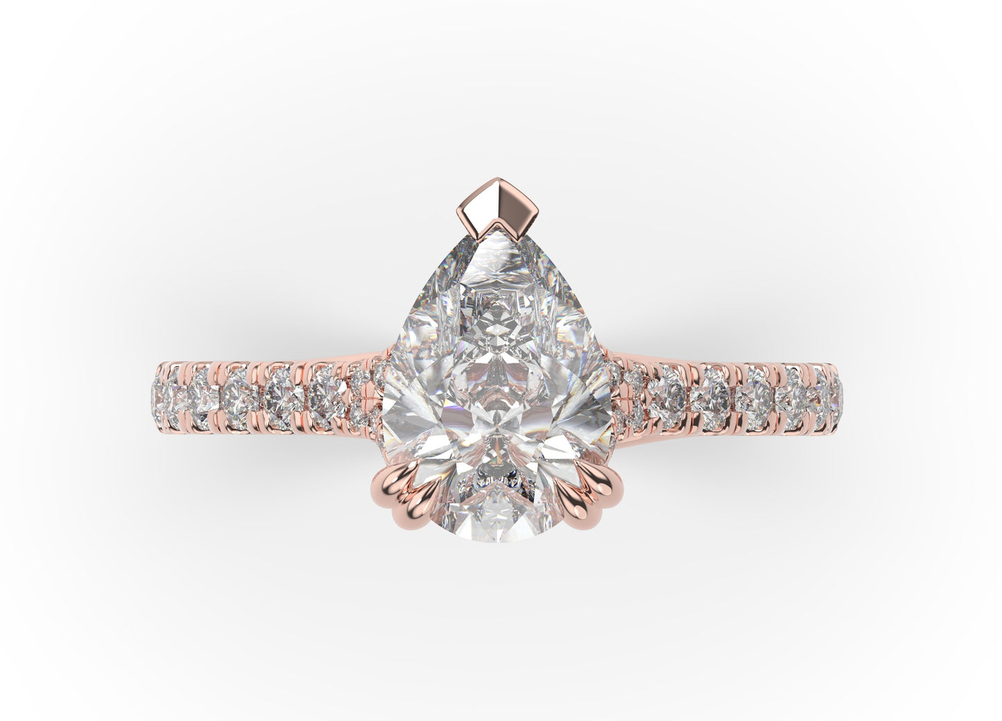 Pear Rose Gold Pave Moissanite Engagement Ring