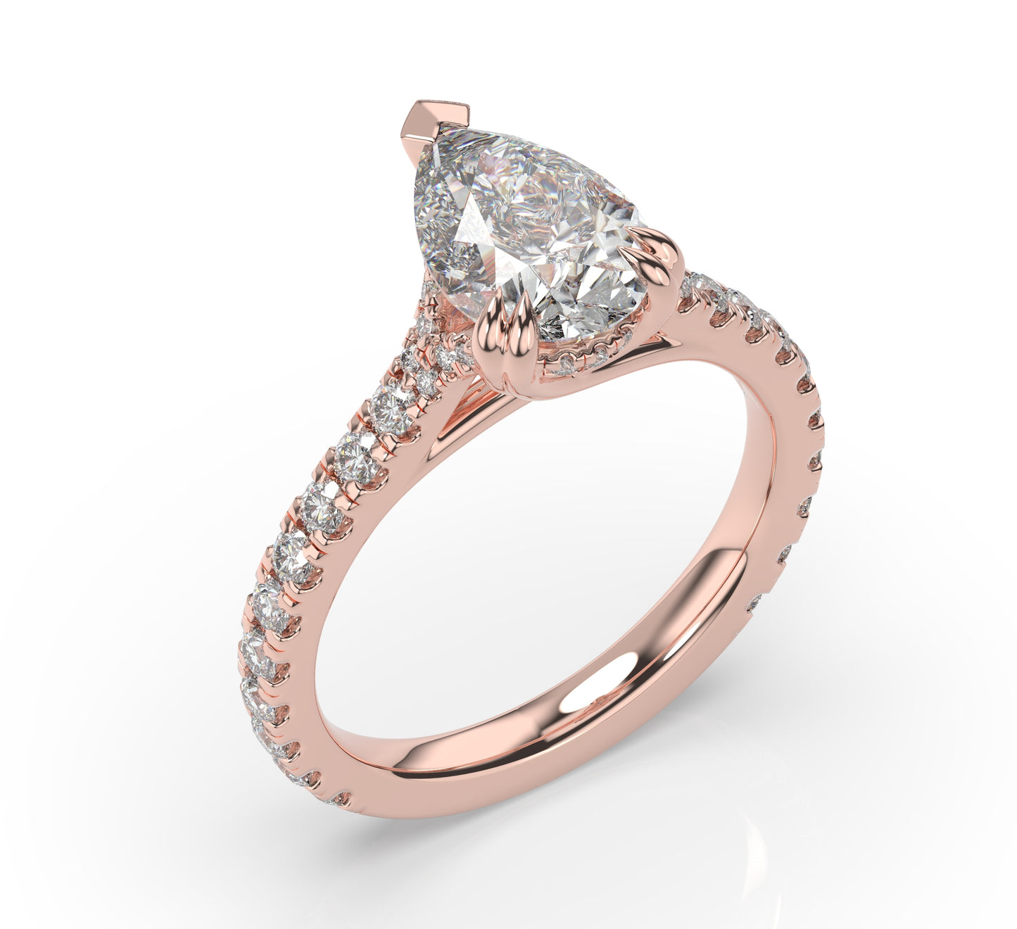 Pear Rose Gold Pave Moissanite Engagement Ring