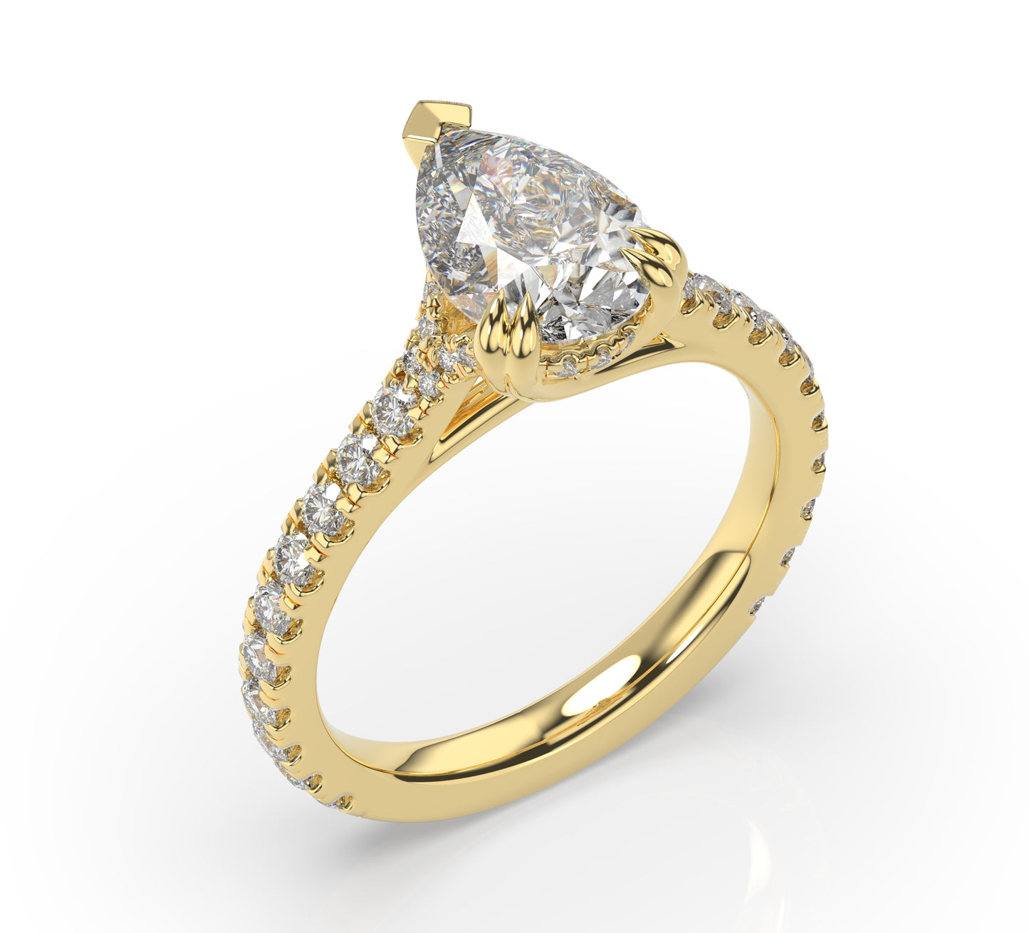 Pear Yellow Gold Pave Moissanite Engagement Ring