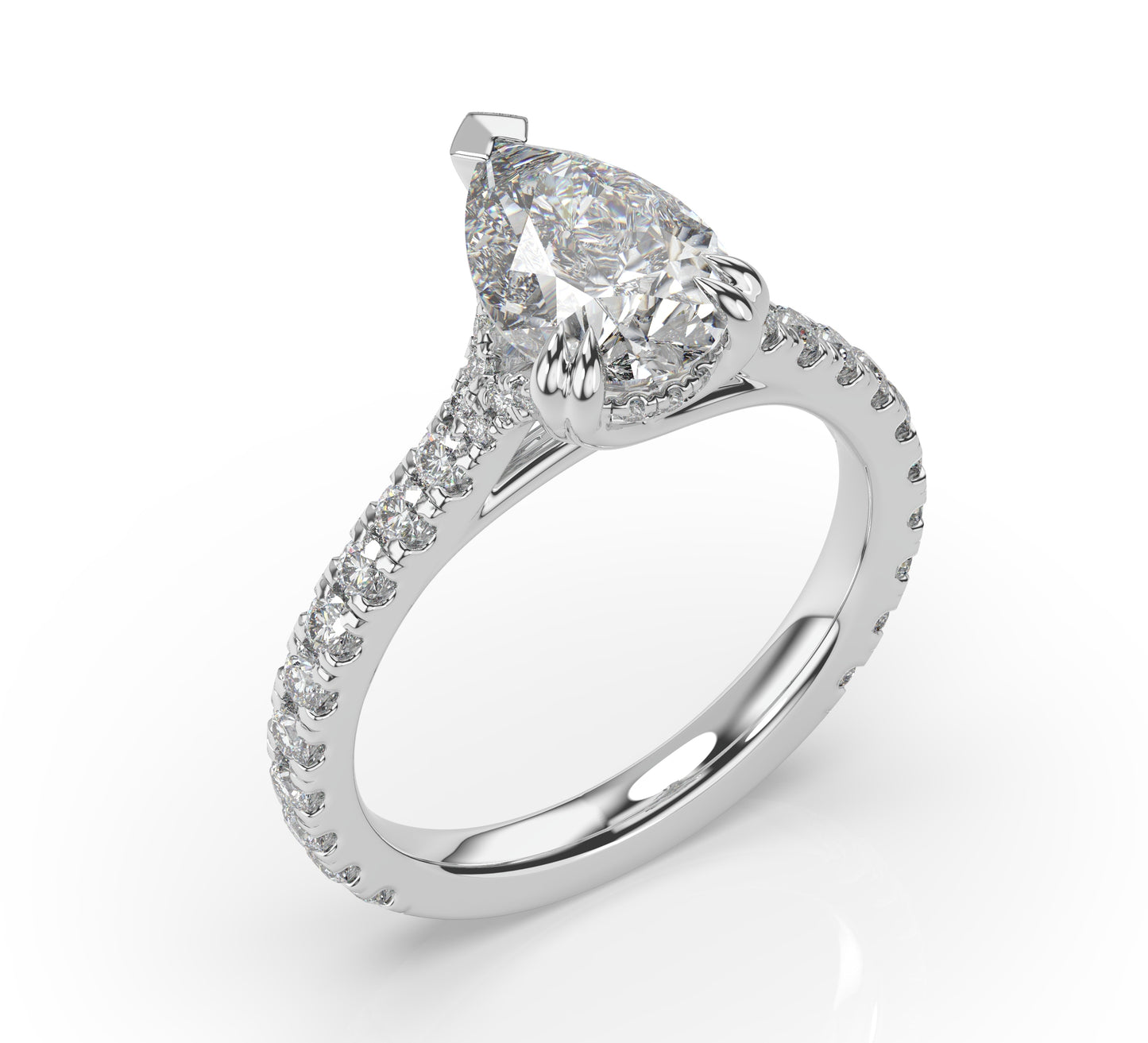 Pear White Gold Pave Moissanite Engagement Ring