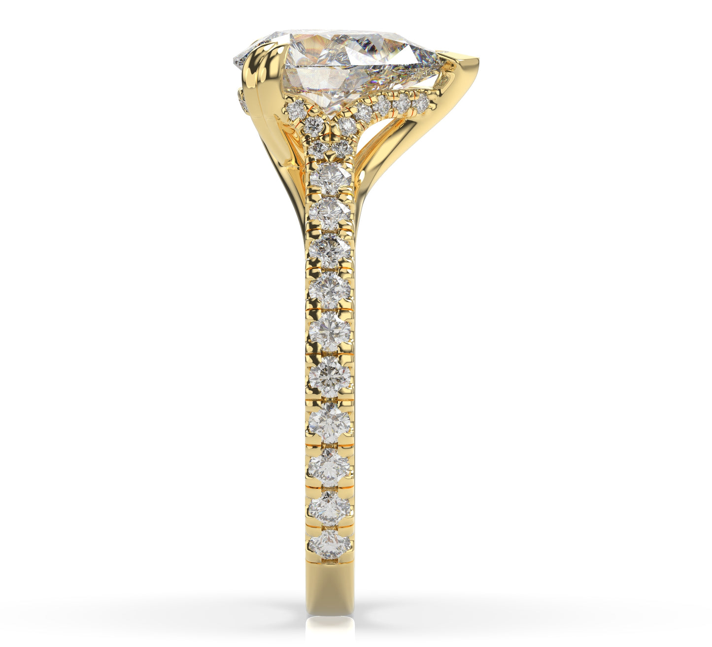 Pear Yellow Gold Pave Moissanite Engagement Ring