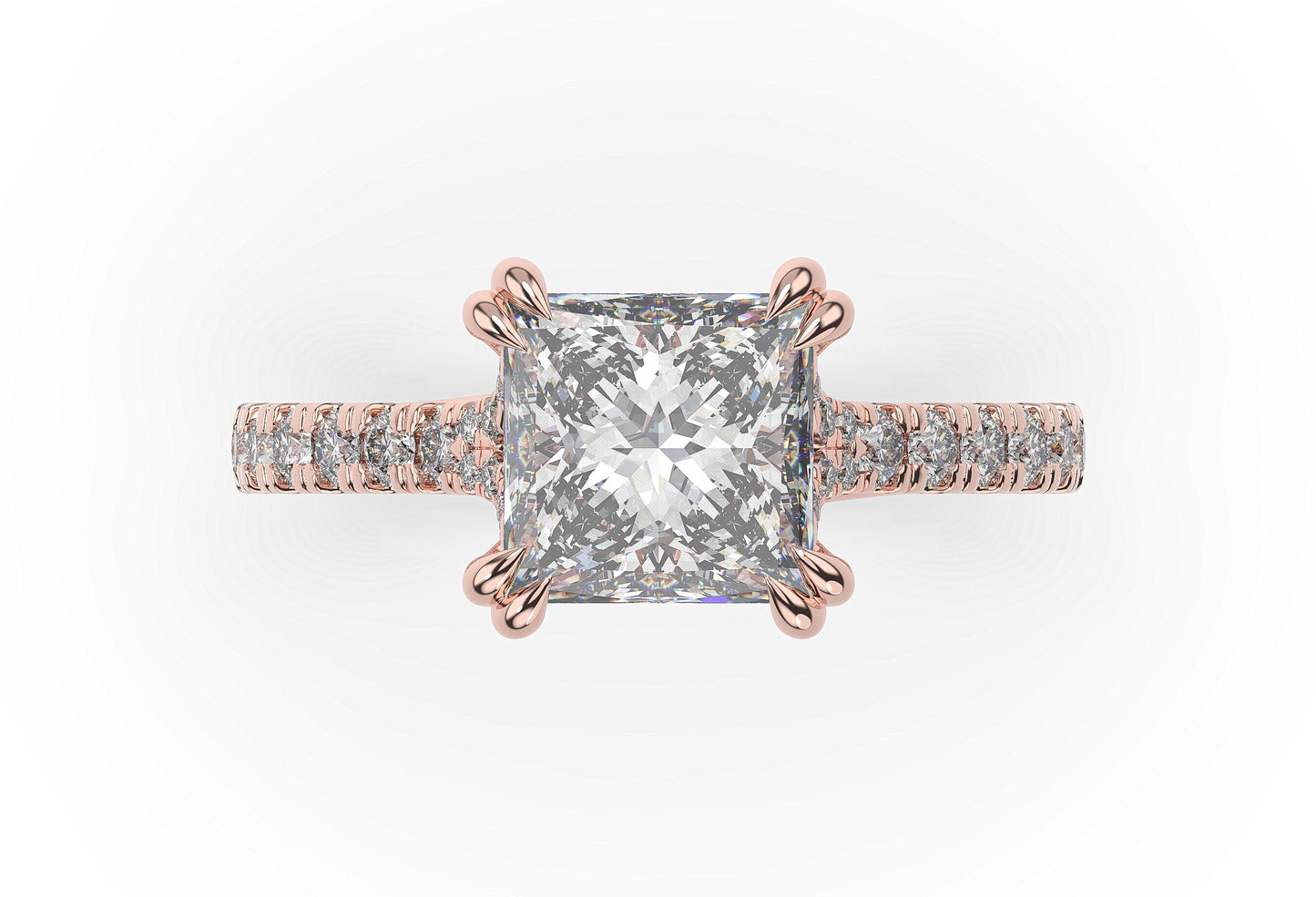 Princess Rose Gold Pave Moissanite Engagement Ring