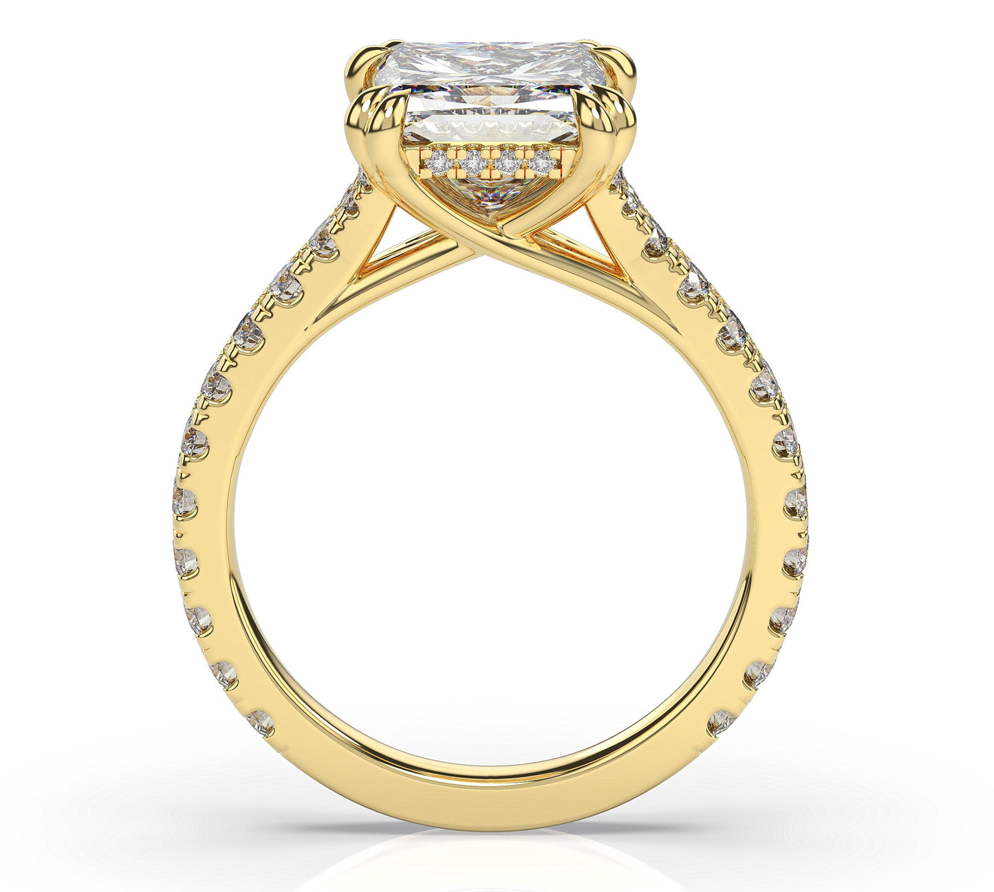 Princess Yellow Gold Pave Moissanite Engagement Ring