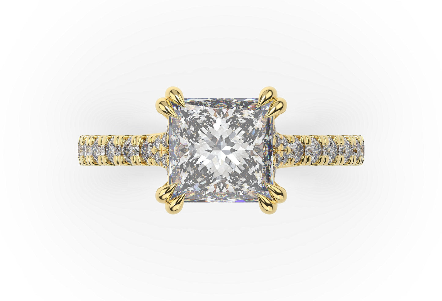 Princess Yellow Gold Pave Moissanite Engagement Ring
