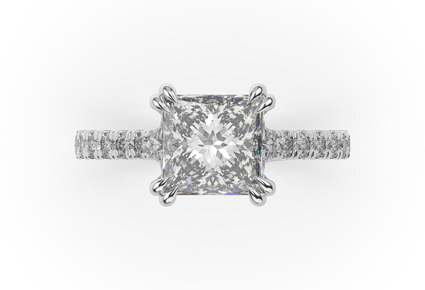 Princess White Gold Pave Moissanite Engagement Ring