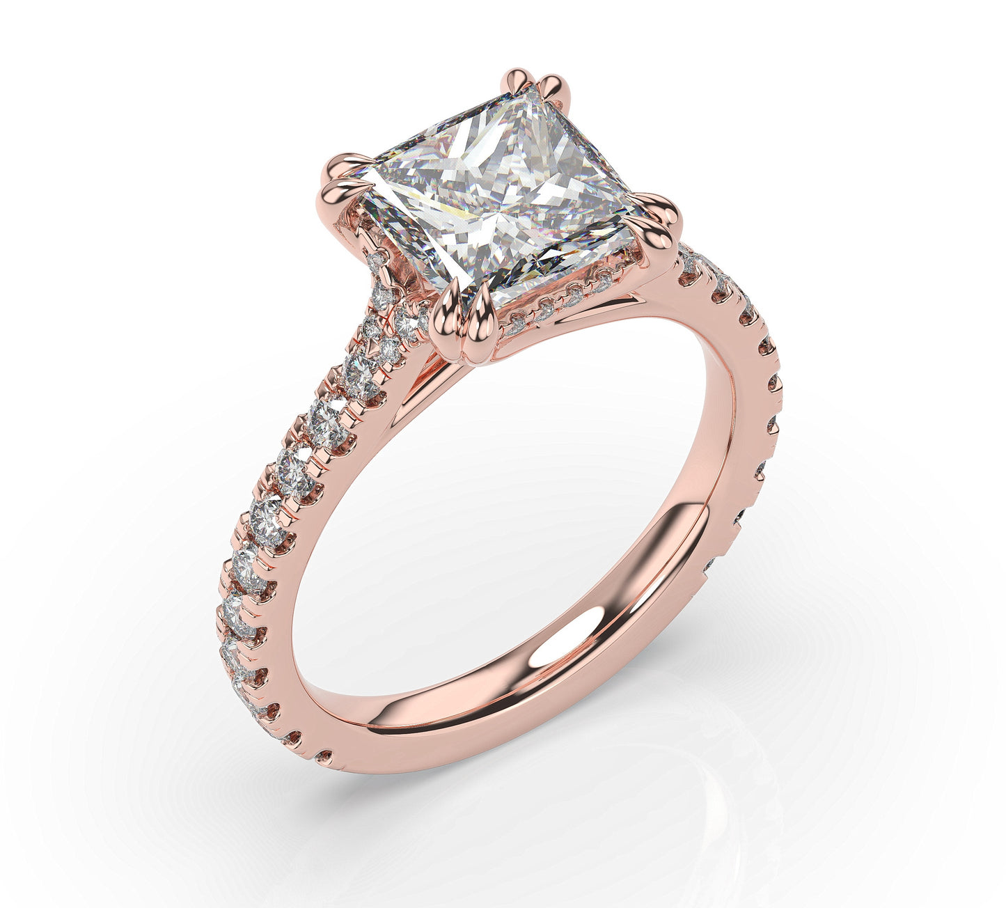 Princess Rose Gold Pave Moissanite Engagement Ring