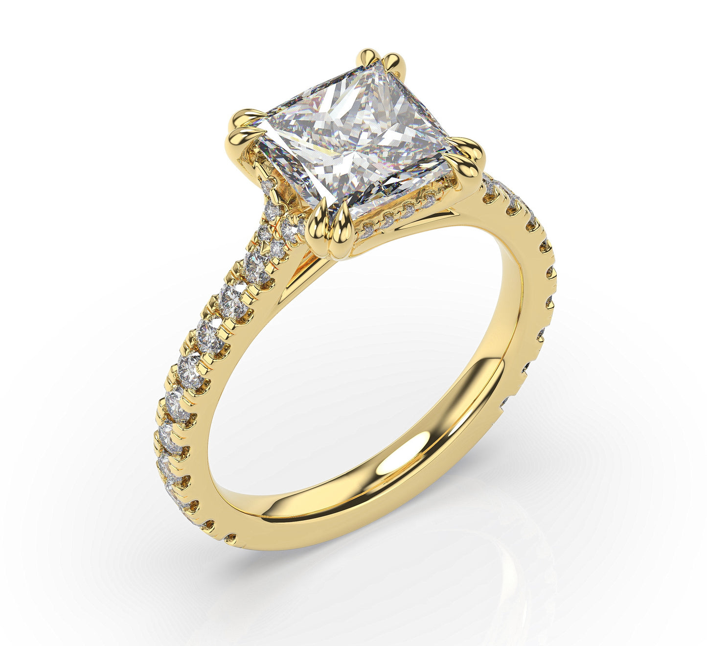 Princess Yellow Gold Pave Moissanite Engagement Ring