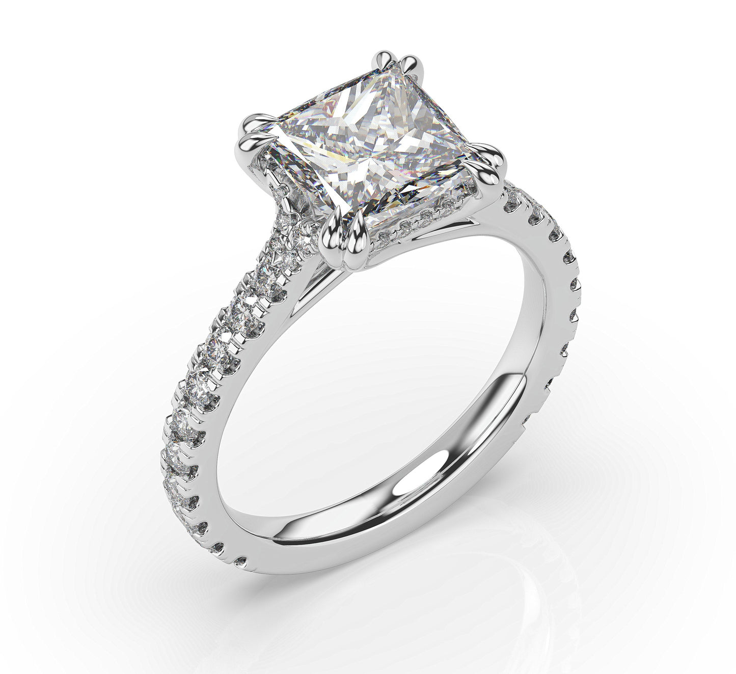 Princess White Gold Pave Moissanite Engagement Ring