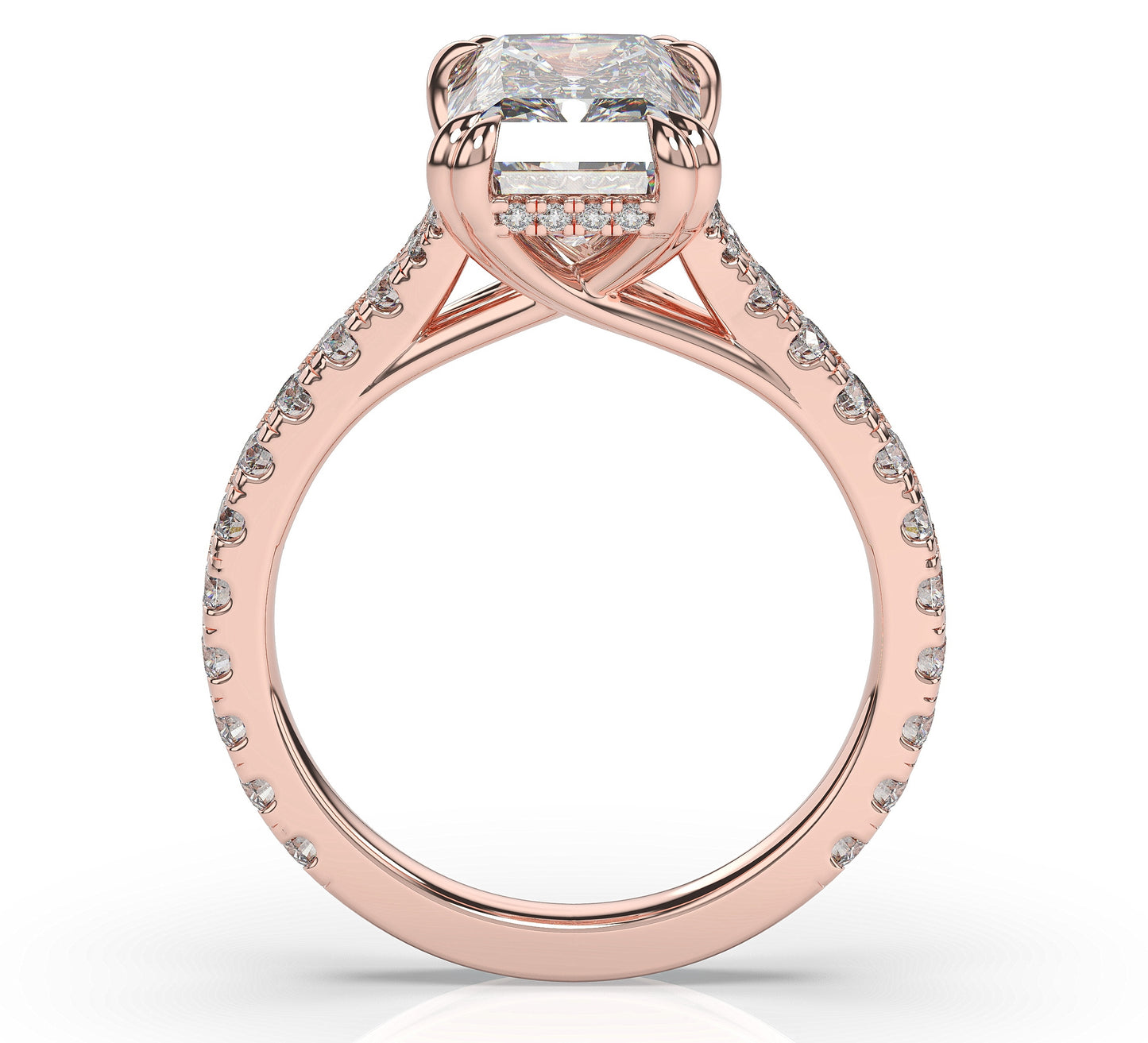 Radiant Rose Gold Pave Moissanite Engagement Ring
