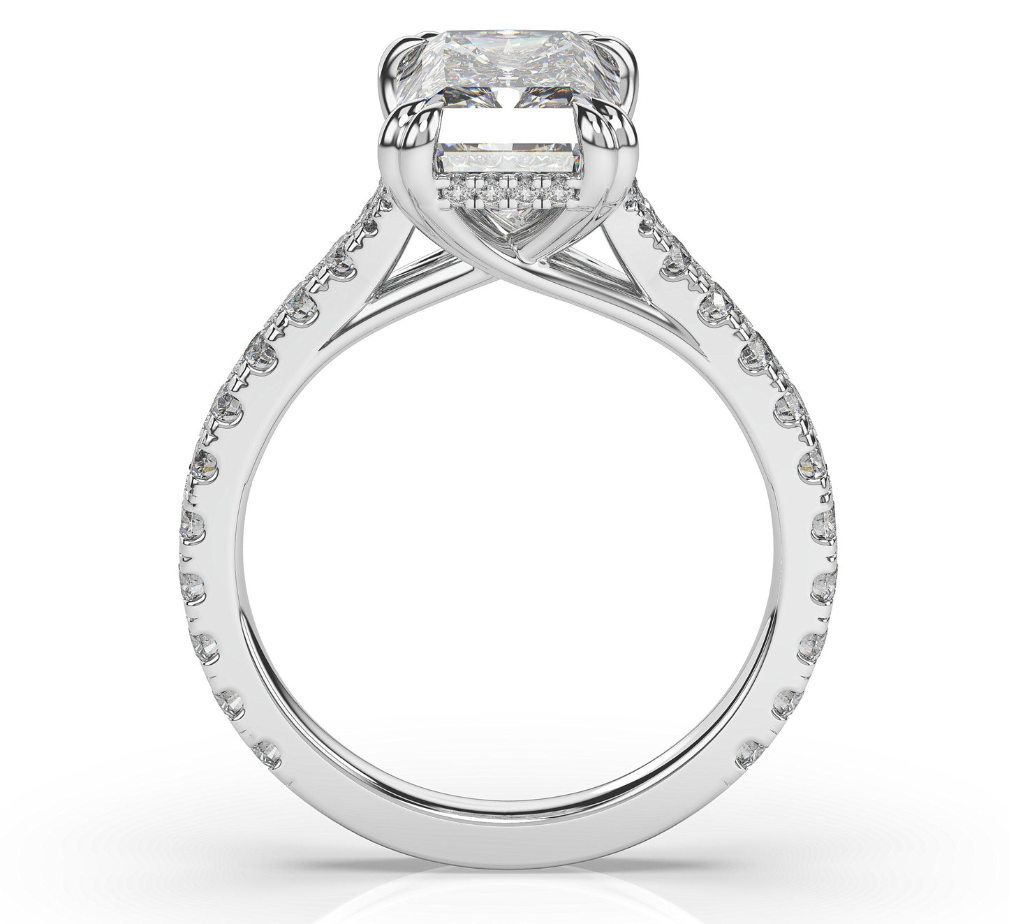 Radiant White Gold Pave Moissanite Engagement Ring