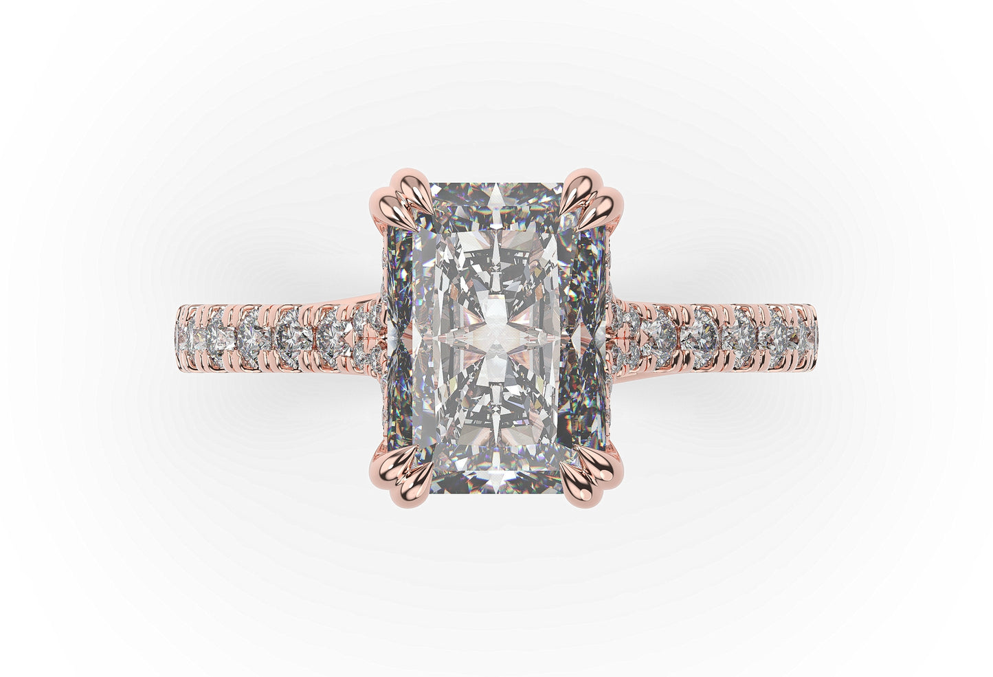 Radiant Rose Gold Pave Moissanite Engagement Ring