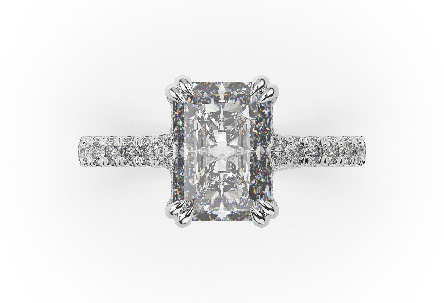 Radiant White Gold Pave Moissanite Engagement Ring
