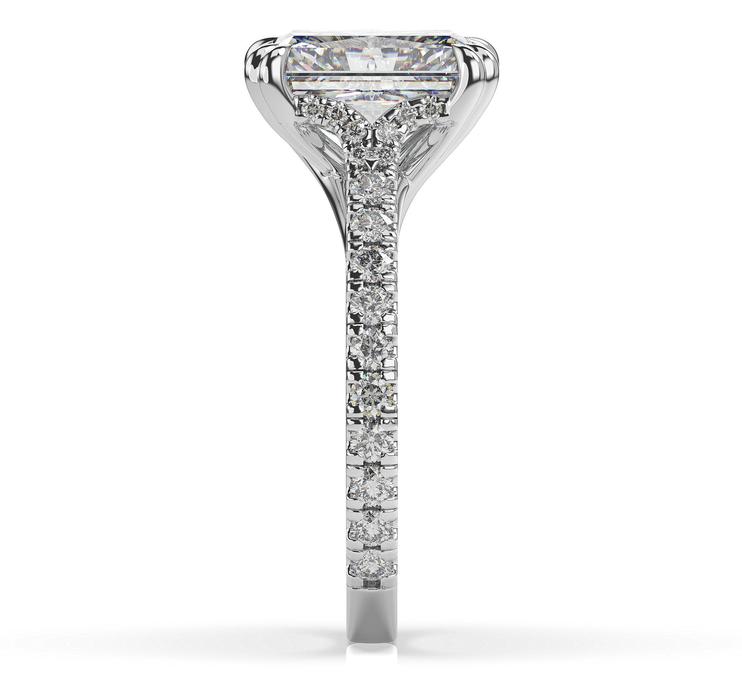 Radiant White Gold Pave Moissanite Engagement Ring