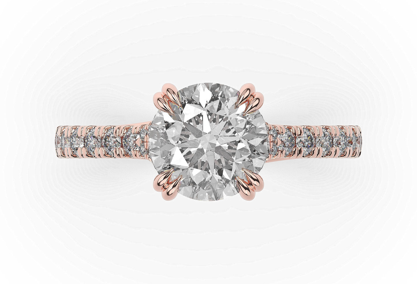 Round Brilliant Rose Gold Pave Moissanite Engagement Ring