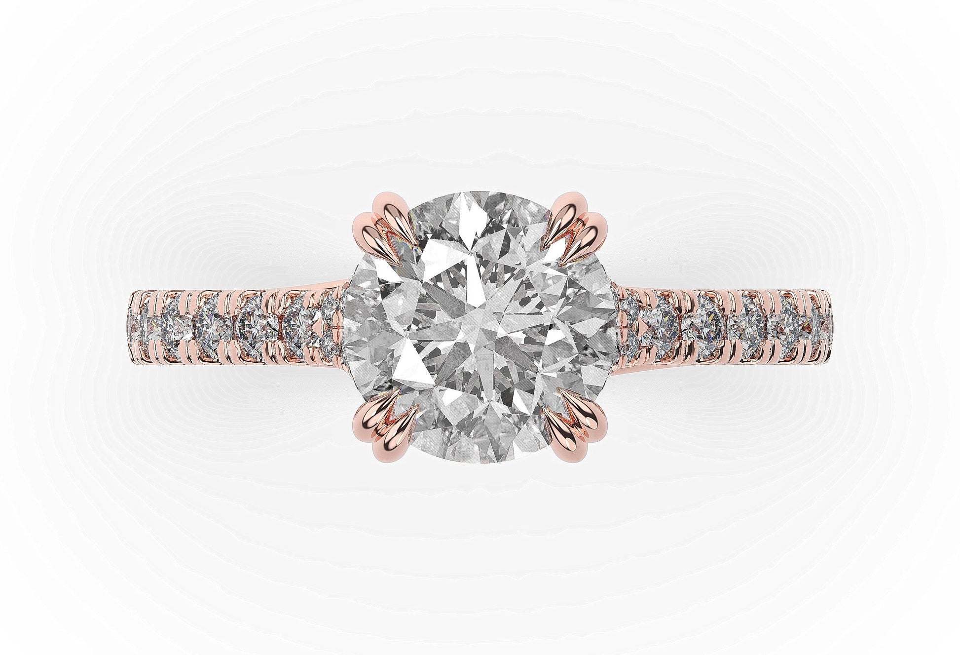 Round Brilliant Rose Gold Pave Moissanite Engagement Ring
