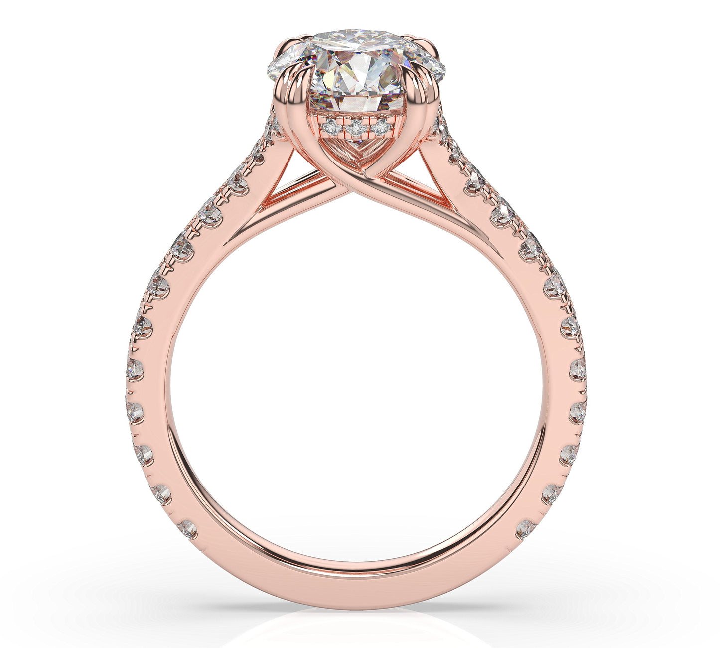 Round Brilliant Rose Gold Pave Moissanite Engagement Ring