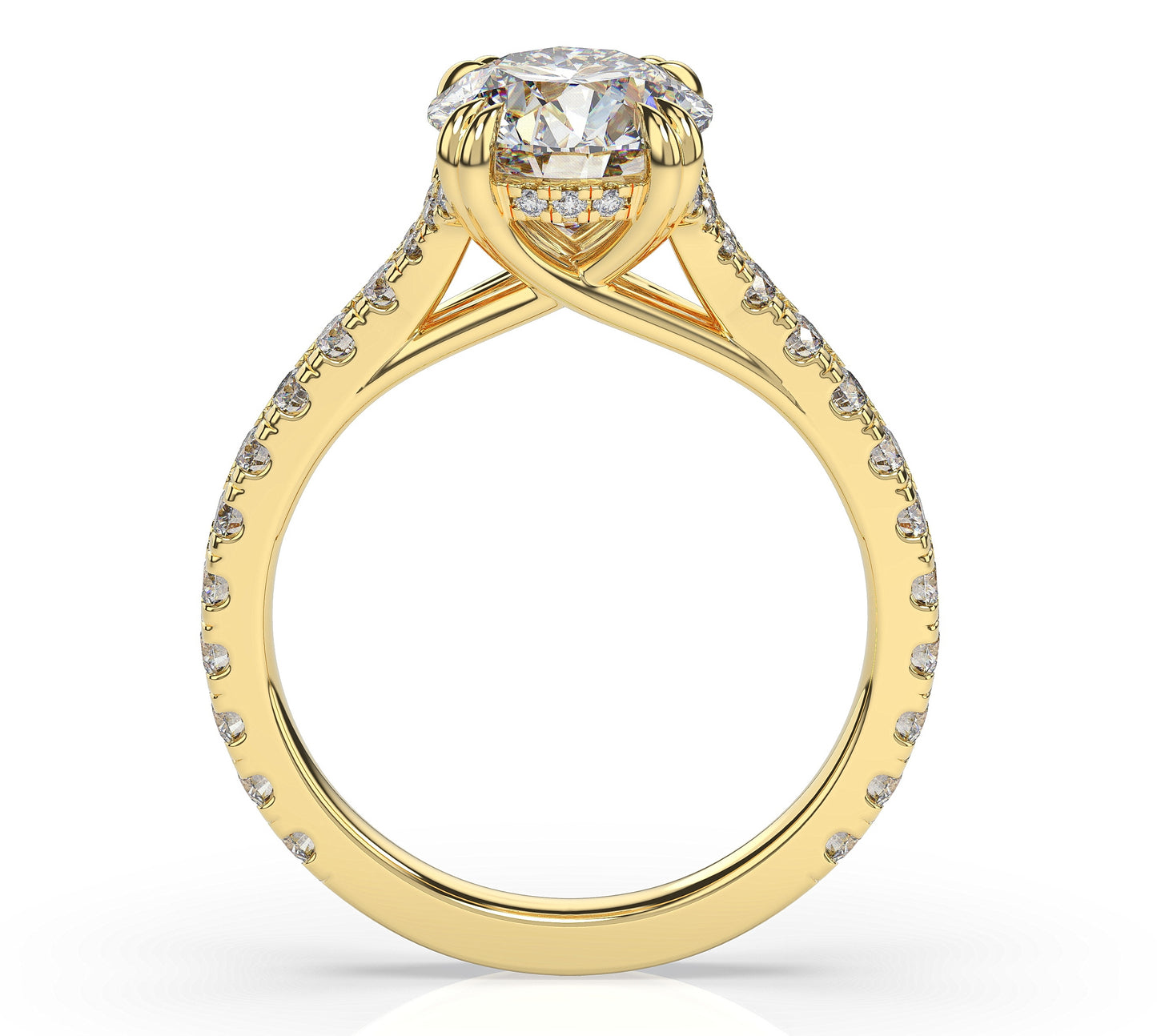 Round Brilliant Yellow Gold Pave Moissanite Engagement Ring