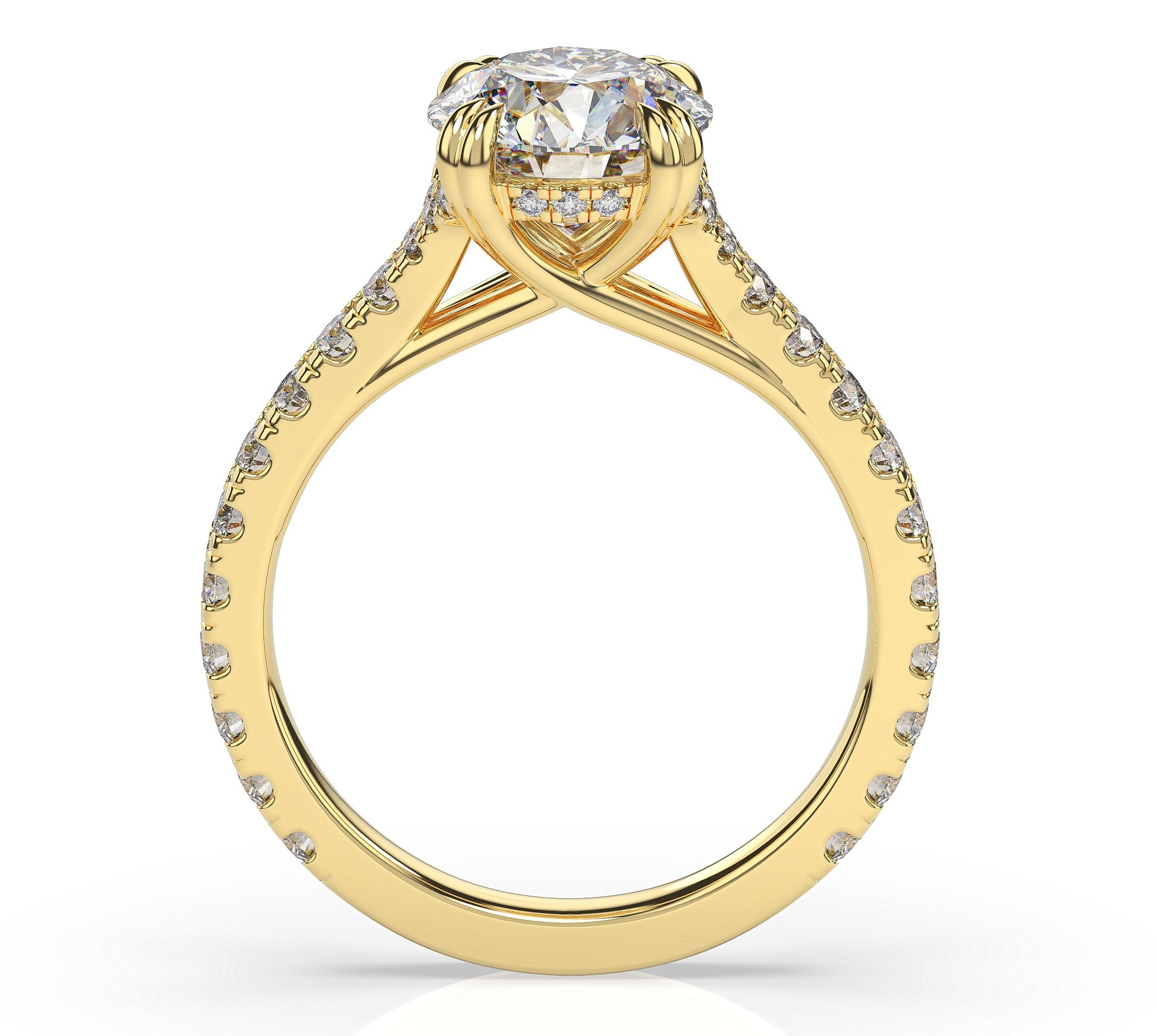 Round Brilliant Yellow Gold Pave Moissanite Engagement Ring