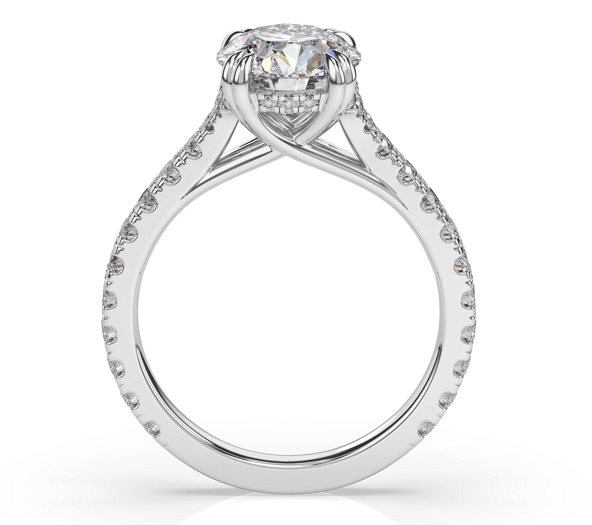 Round Brilliant White Gold Pave Moissanite Engagement Ring