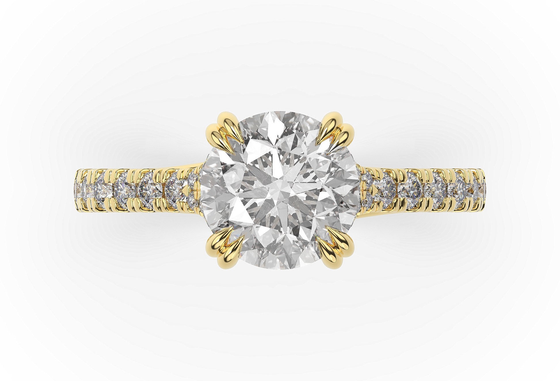 Round Brilliant Yellow Gold Pave Moissanite Engagement Ring