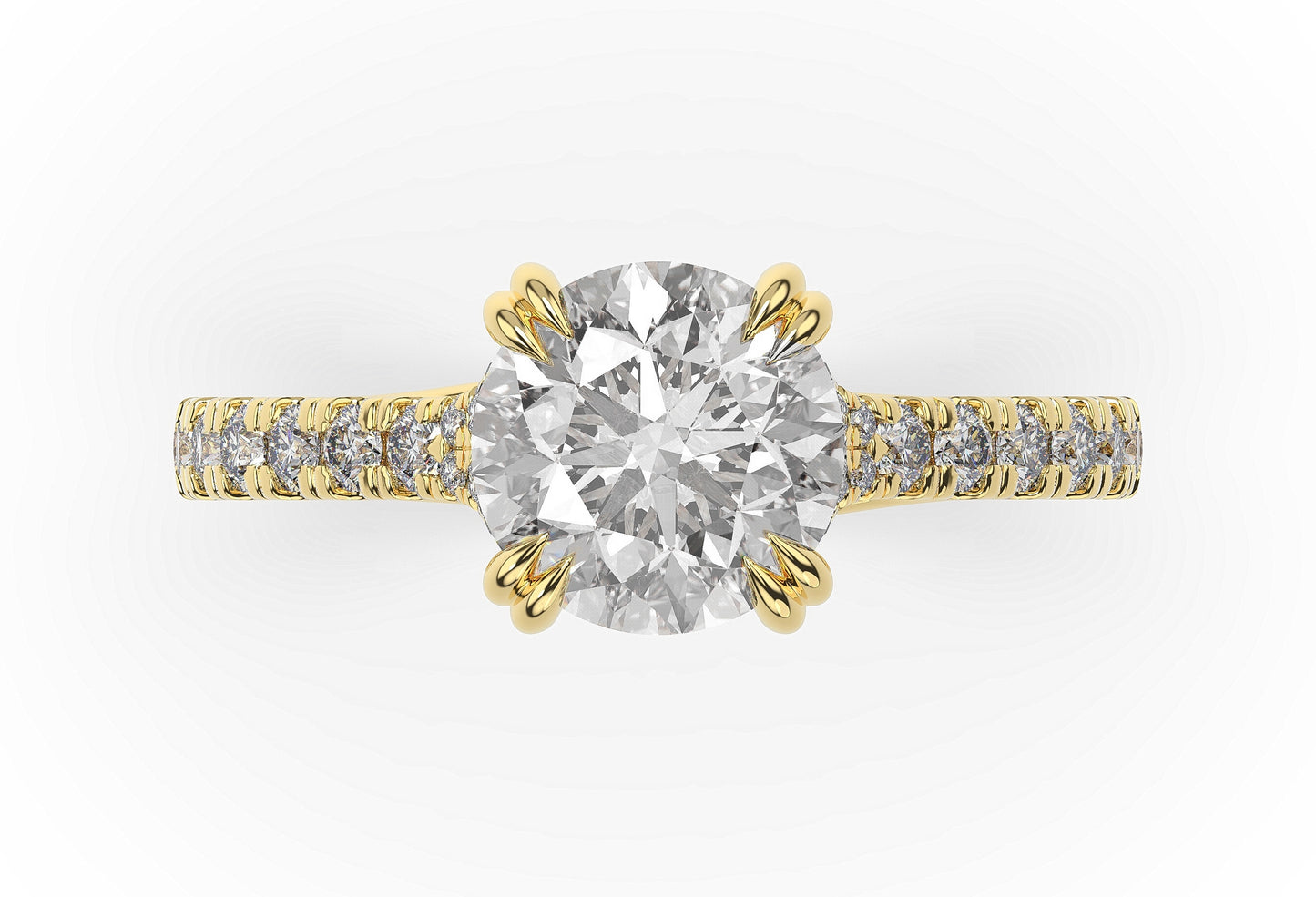 Round Brilliant Yellow Gold Pave Moissanite Engagement Ring