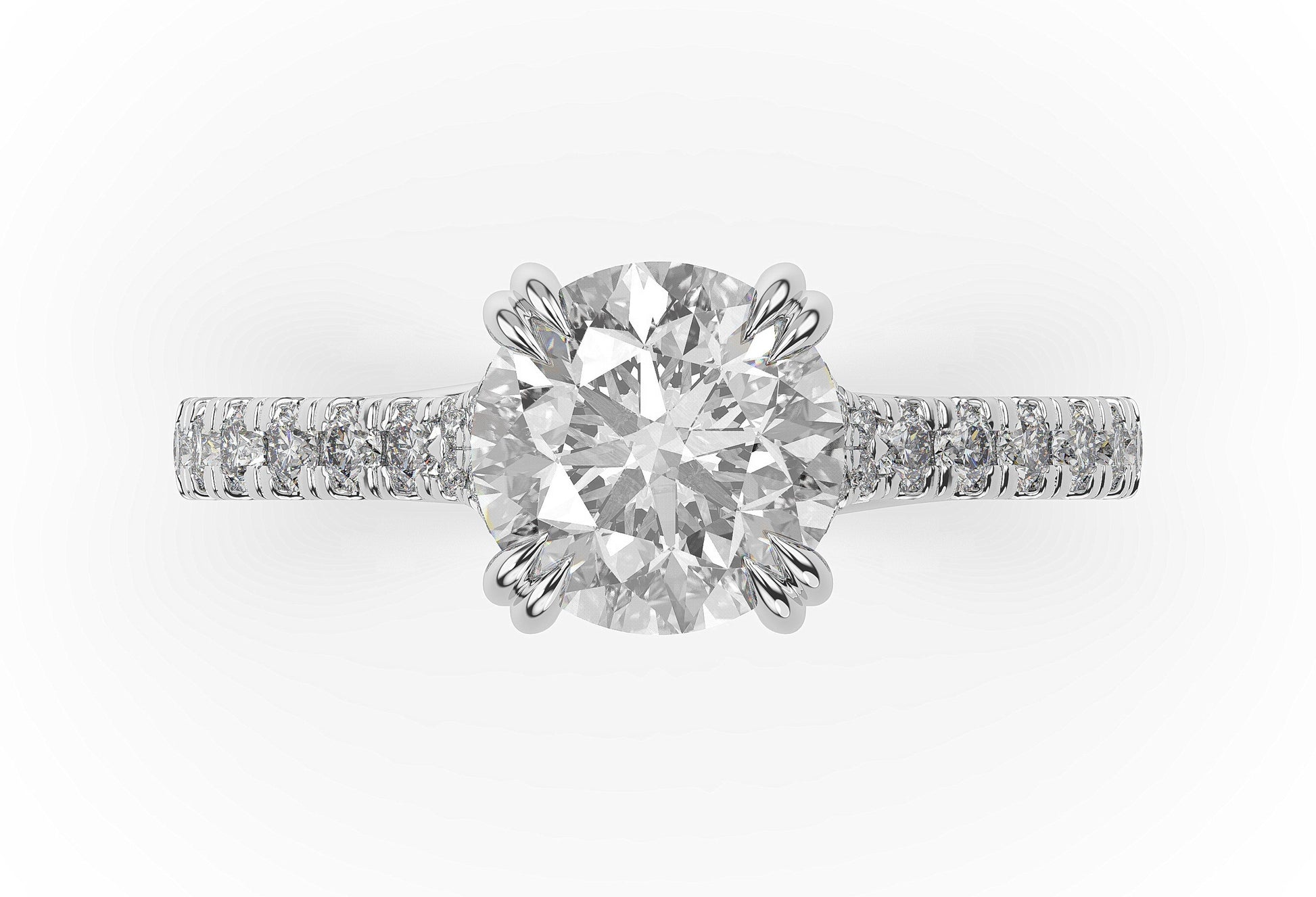 Round Brilliant White Gold Pave Moissanite Engagement Ring