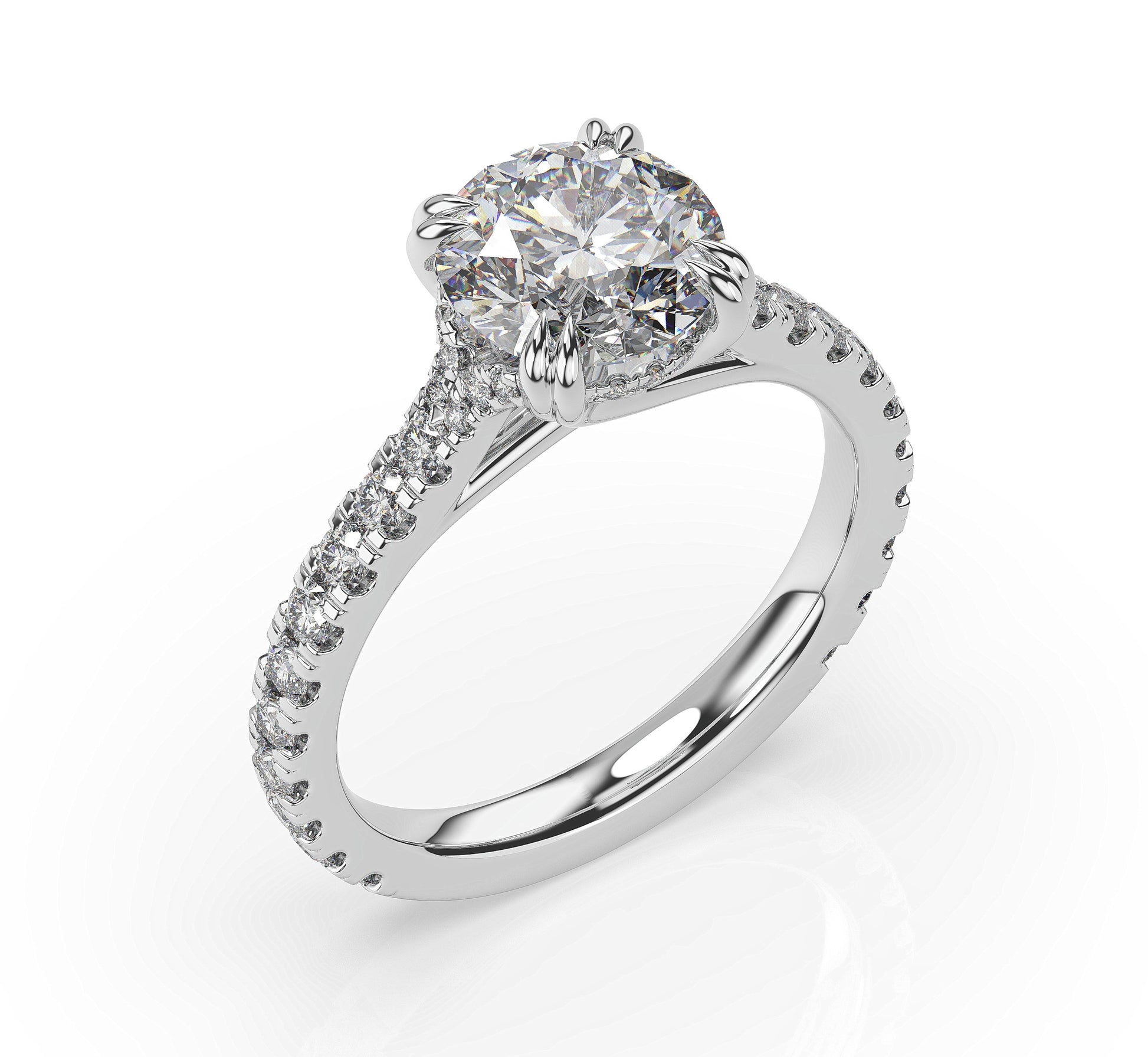 Round Brilliant White Gold Pave Moissanite Engagement Ring