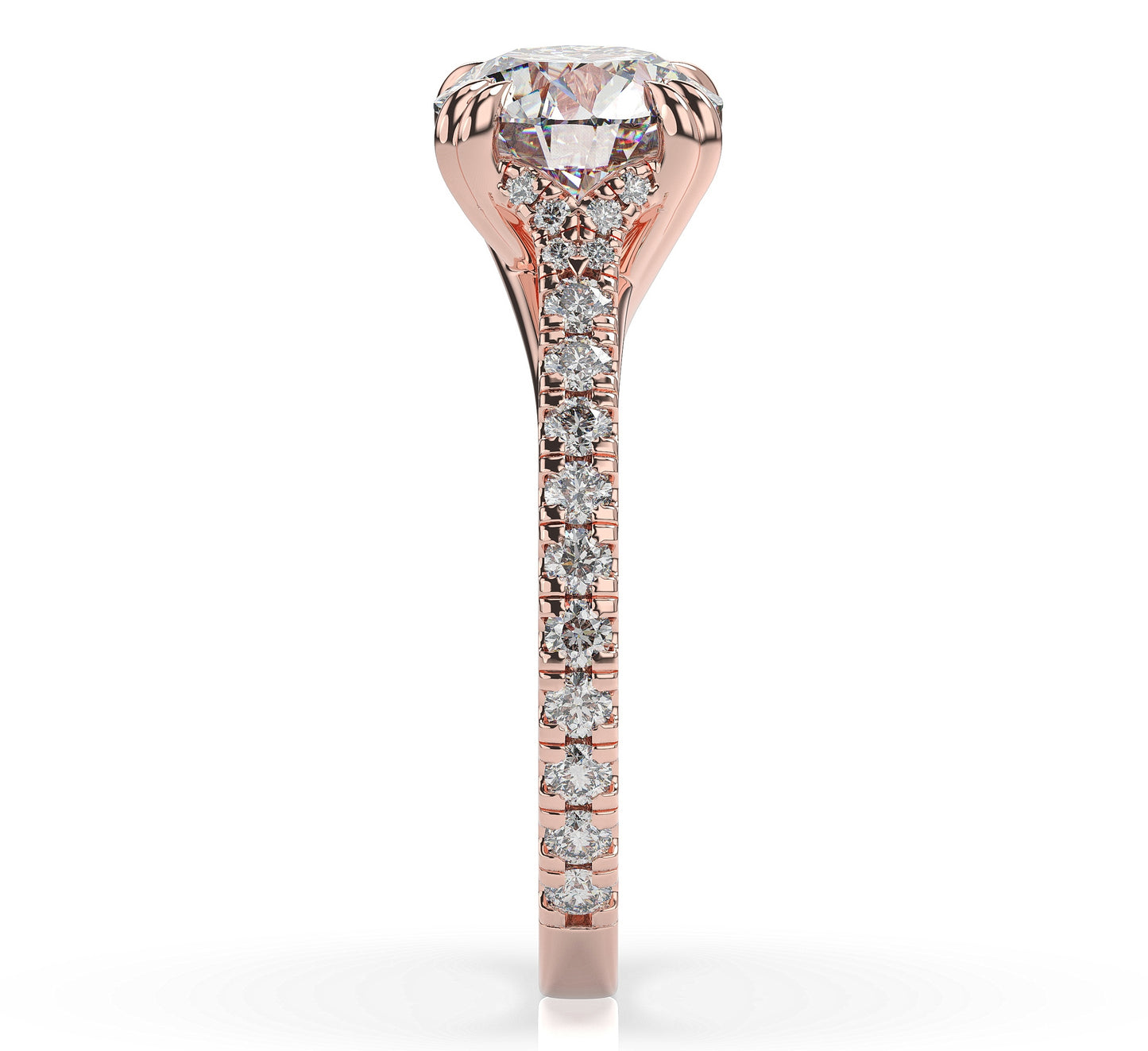Round Brilliant Rose Gold Pave Moissanite Engagement Ring