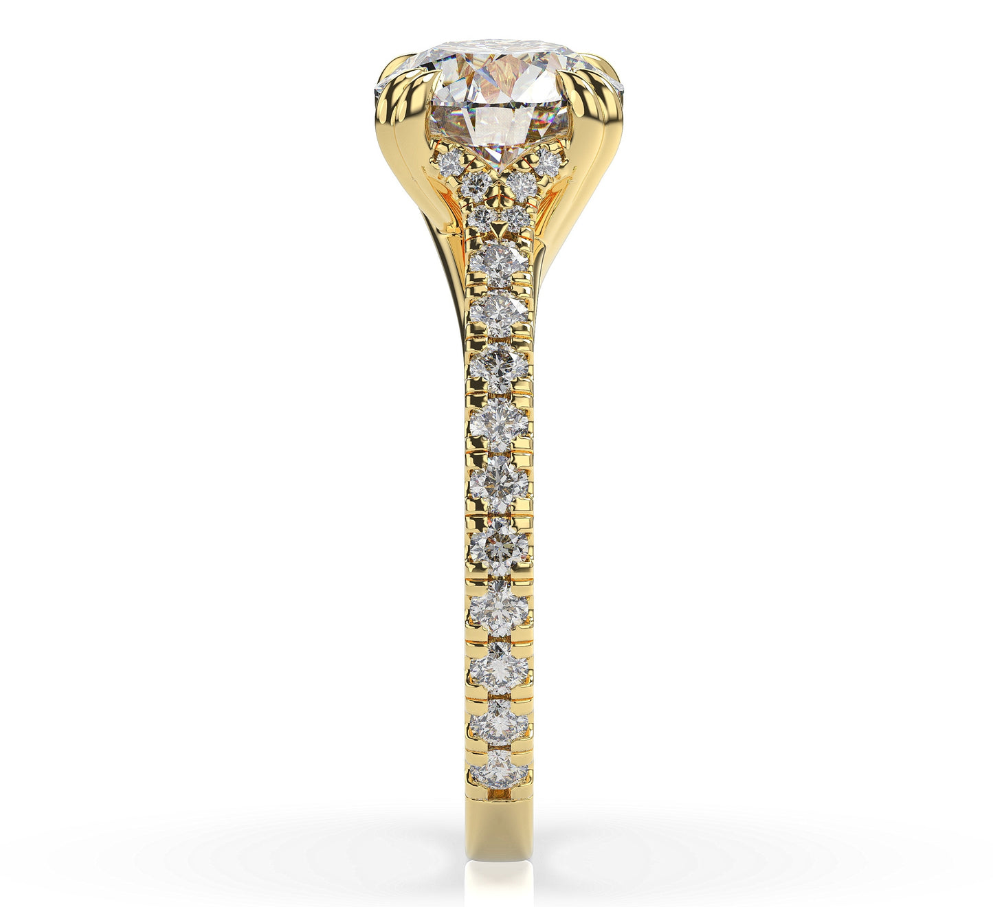 Round Brilliant Yellow Gold Pave Moissanite Engagement Ring