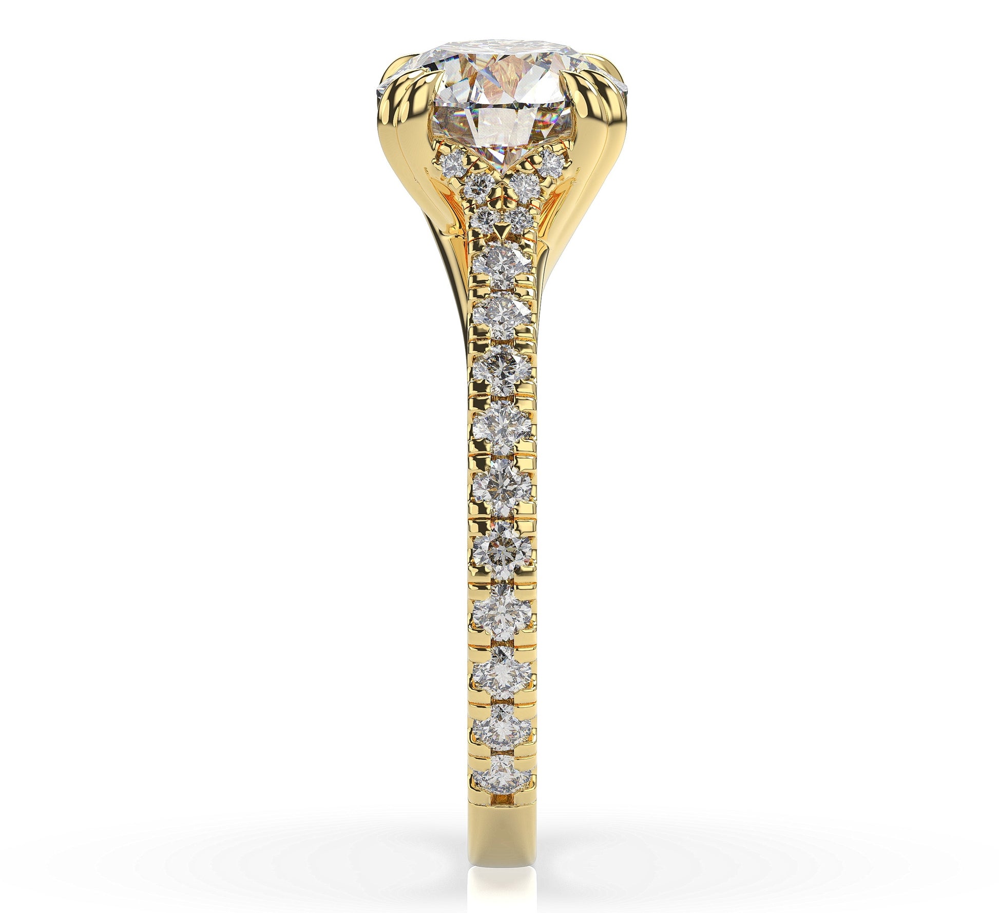 Round Brilliant Yellow Gold Pave Moissanite Engagement Ring