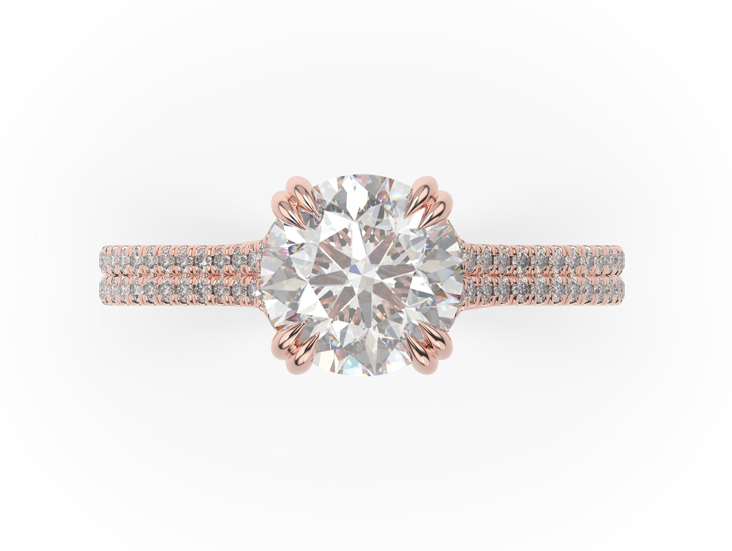 Round Brilliant Claw Double Pave With Hidden Halo Style Engagement Ring