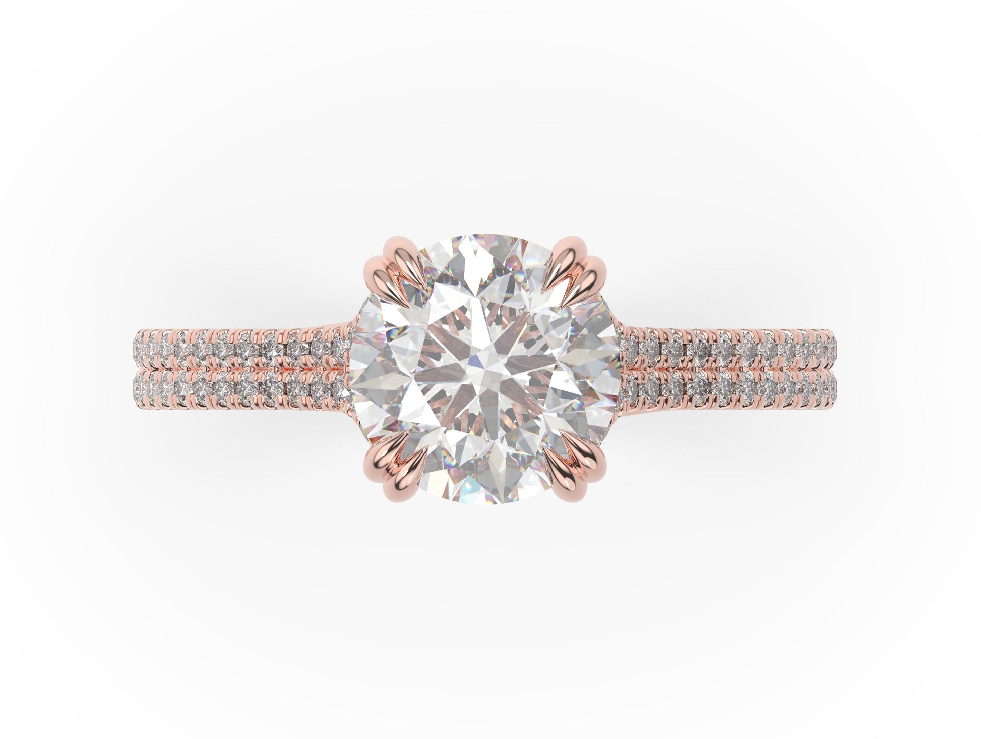 Round Brilliant Rose Gold Pave Moissanite Engagement Ring