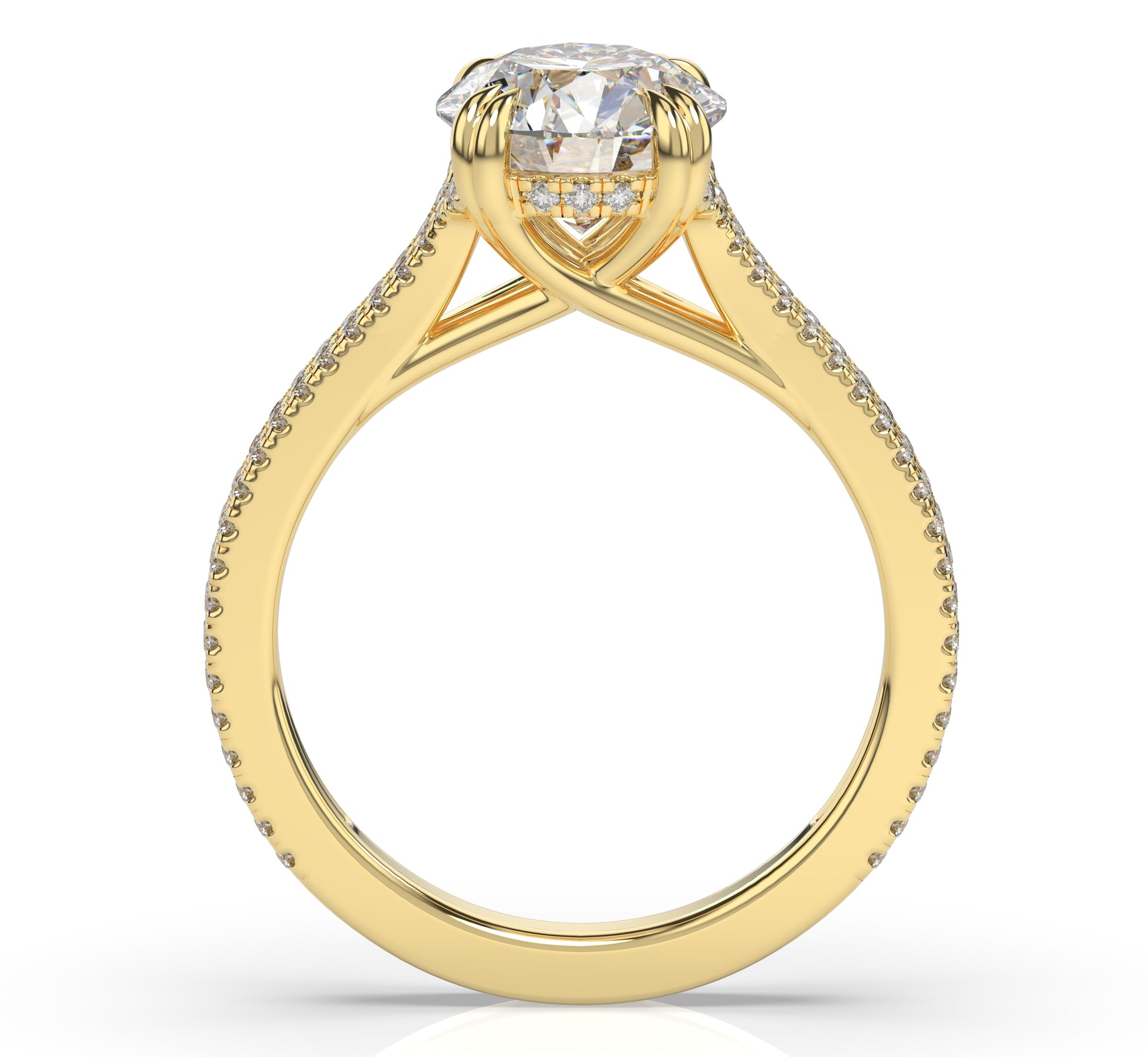 Round Brilliant Yellow Gold Pave Moissanite Engagement Ring