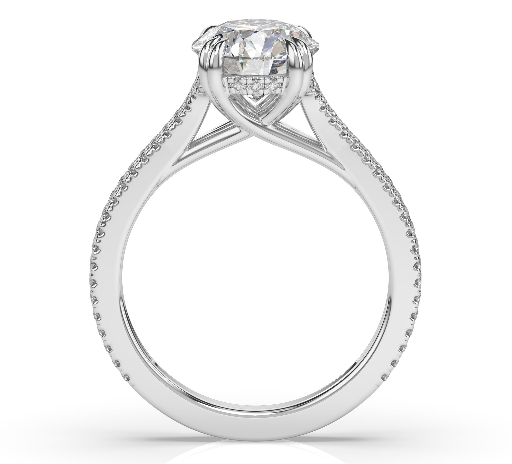 Round Brilliant White Gold Pave Moissanite Engagement Ring