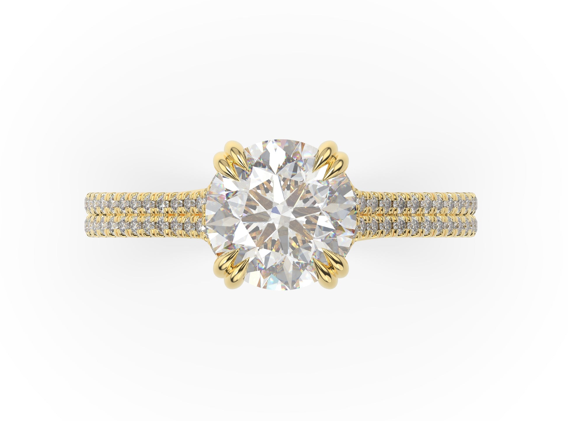 Round Brilliant Yellow Gold Pave Moissanite Engagement Ring