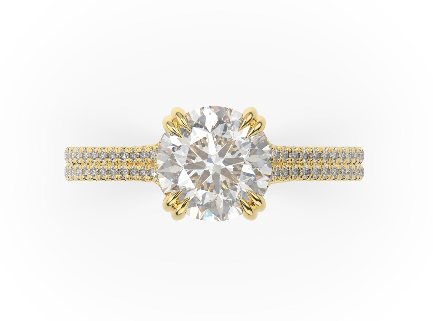 Round Brilliant Yellow Gold Pave Moissanite Engagement Ring