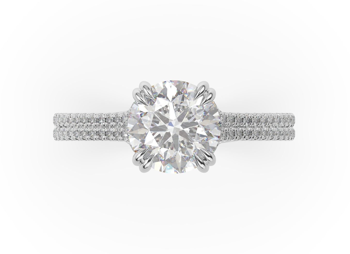 Round Brilliant Claw Double Pave With Hidden Halo Style Engagement Ring